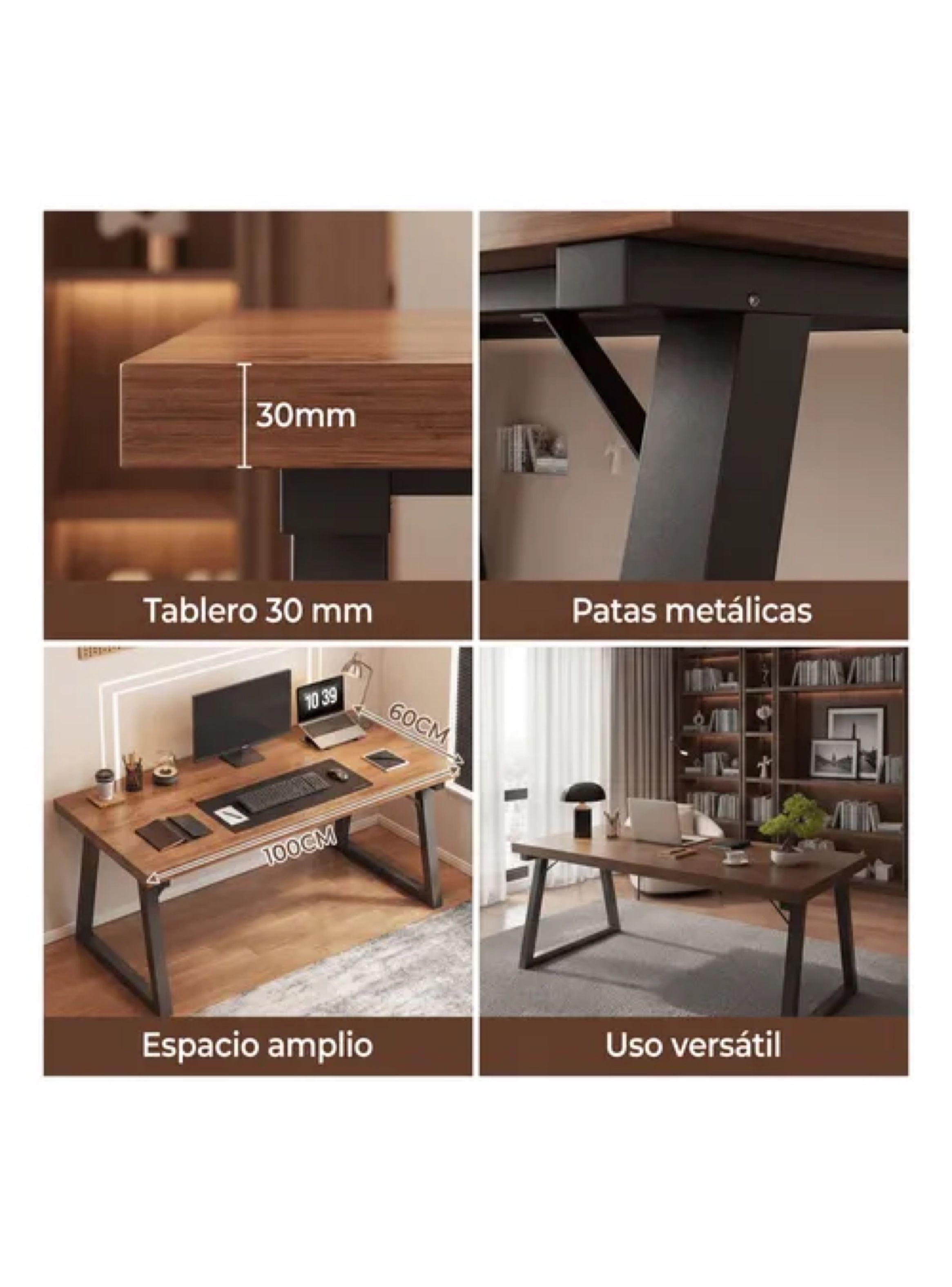 Escritorio Pata Metal Oficina 160x60x75cm Gruesa 30mm Marrón Oscuro-5