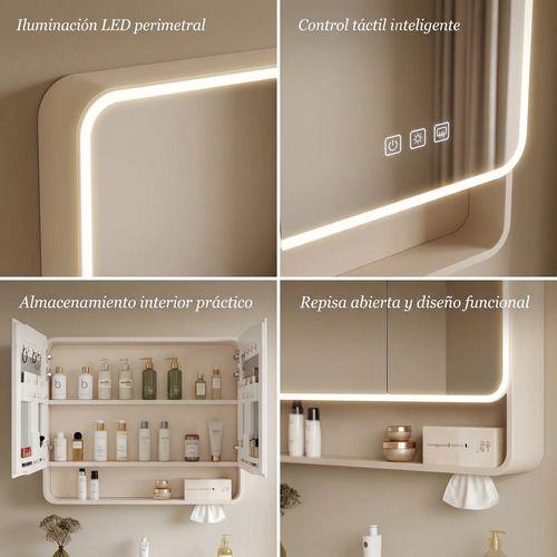 Botiquín Baño Hecho Por Panel Alumunio Con Luz Y Antivaho A Beige-3