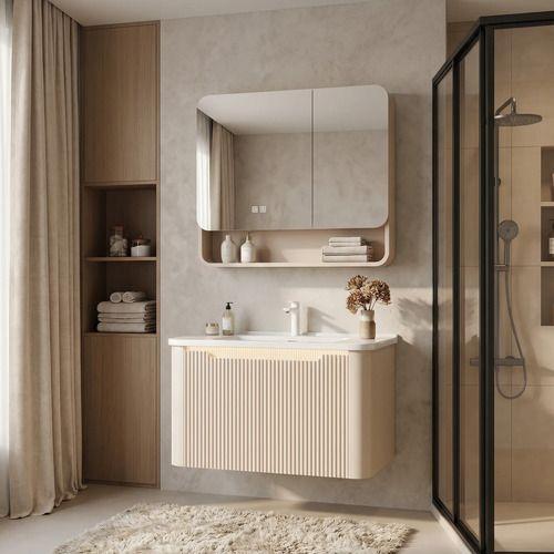 Botiquín Baño Hecho Por Panel Alumunio Con Luz Y Antivaho A Beige-5