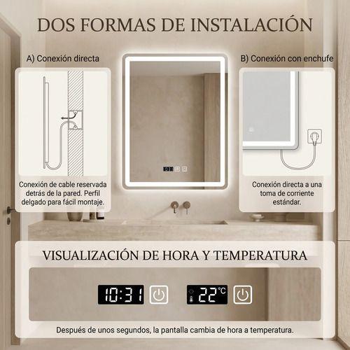Espejo Inteligente Con Luz Led Tactil Para Baño 80x100cm Transparente-7