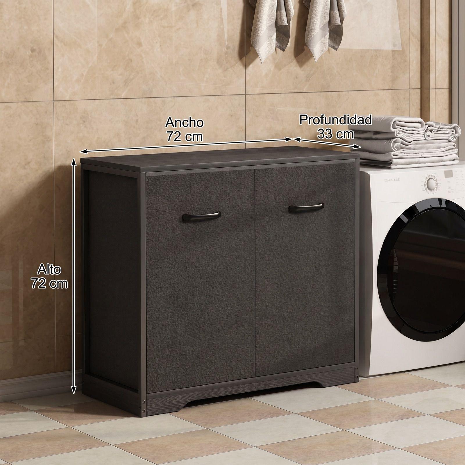 Gabinete Comoda Para Ropa Sucia Baño Y Logia 2 Cestos Tela Negro SNJ001-B-2