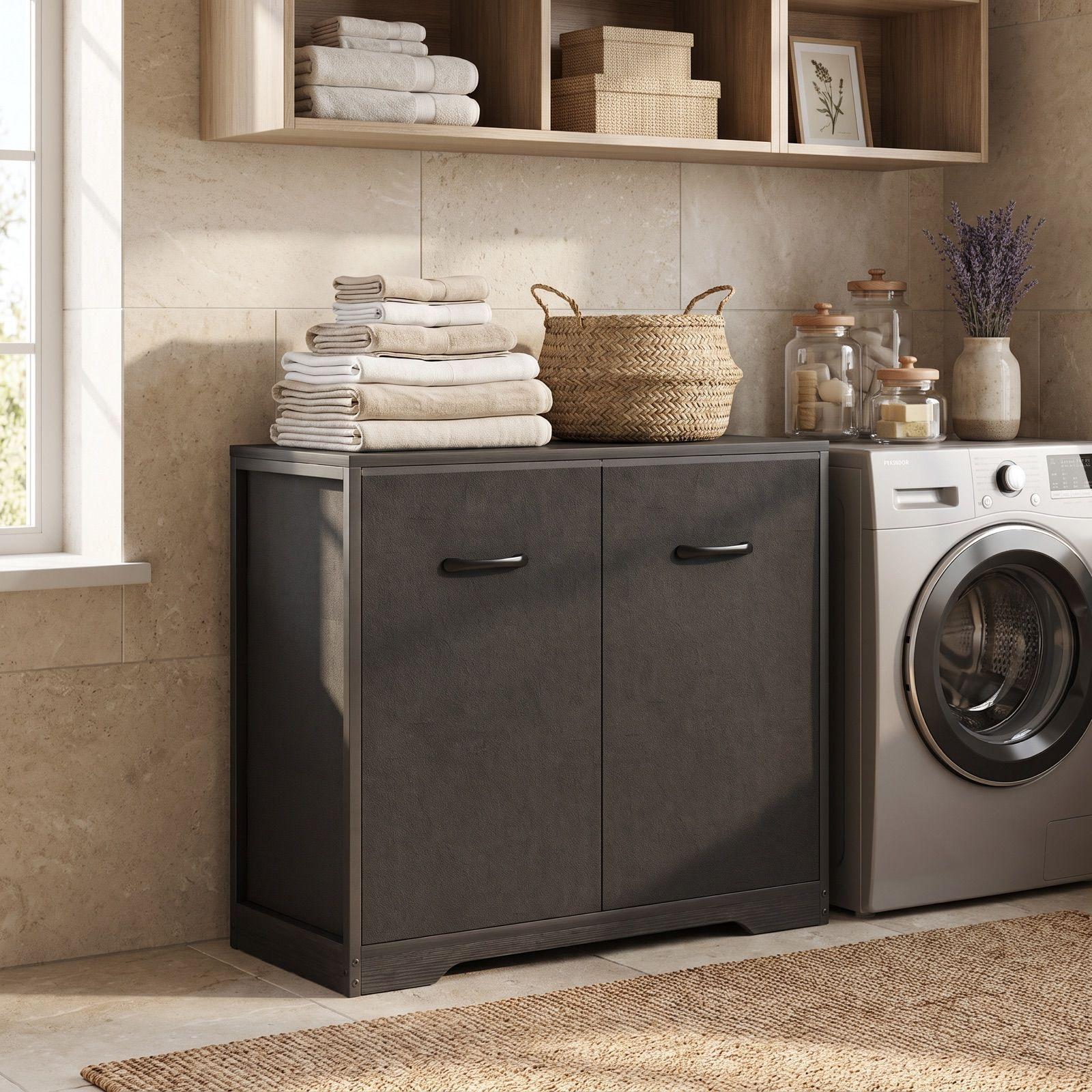Gabinete Comoda Para Ropa Sucia Baño Y Logia 2 Cestos Tela Negro SNJ001-B-5