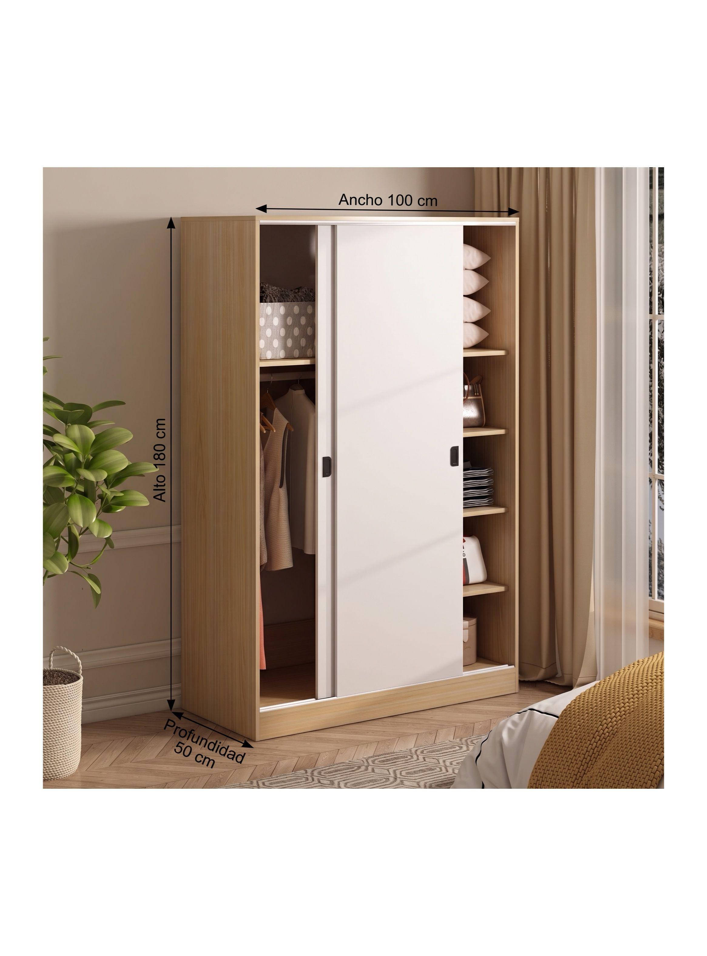 Clóset De 100 Cm Con Dos Puertas Correderas Y 5 Estantes Roble Claro Y Blanco YG100-A+B-2