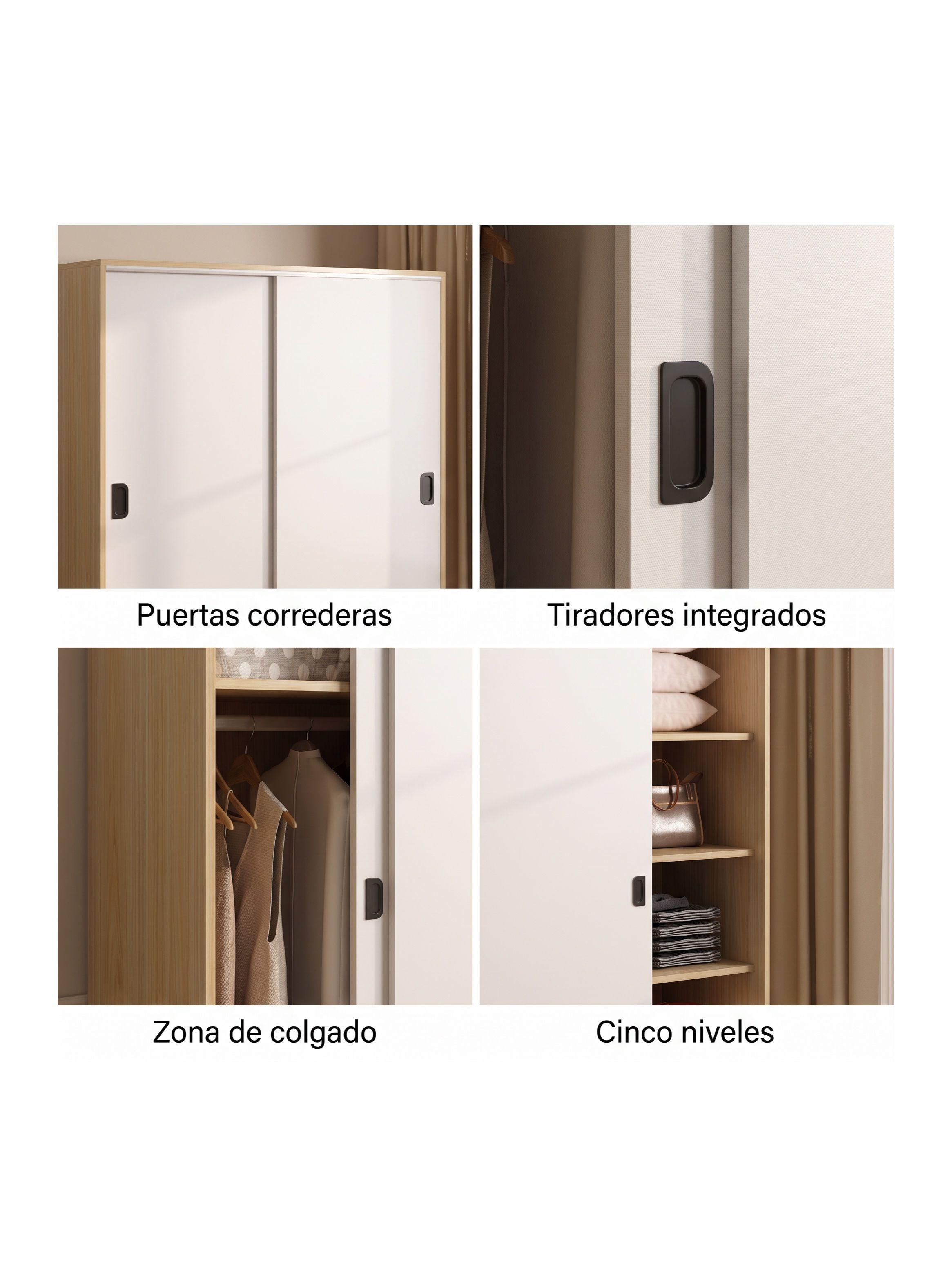 Clóset De 100 Cm Con Dos Puertas Correderas Y 5 Estantes Roble Claro Y Blanco YG100-A+B-3