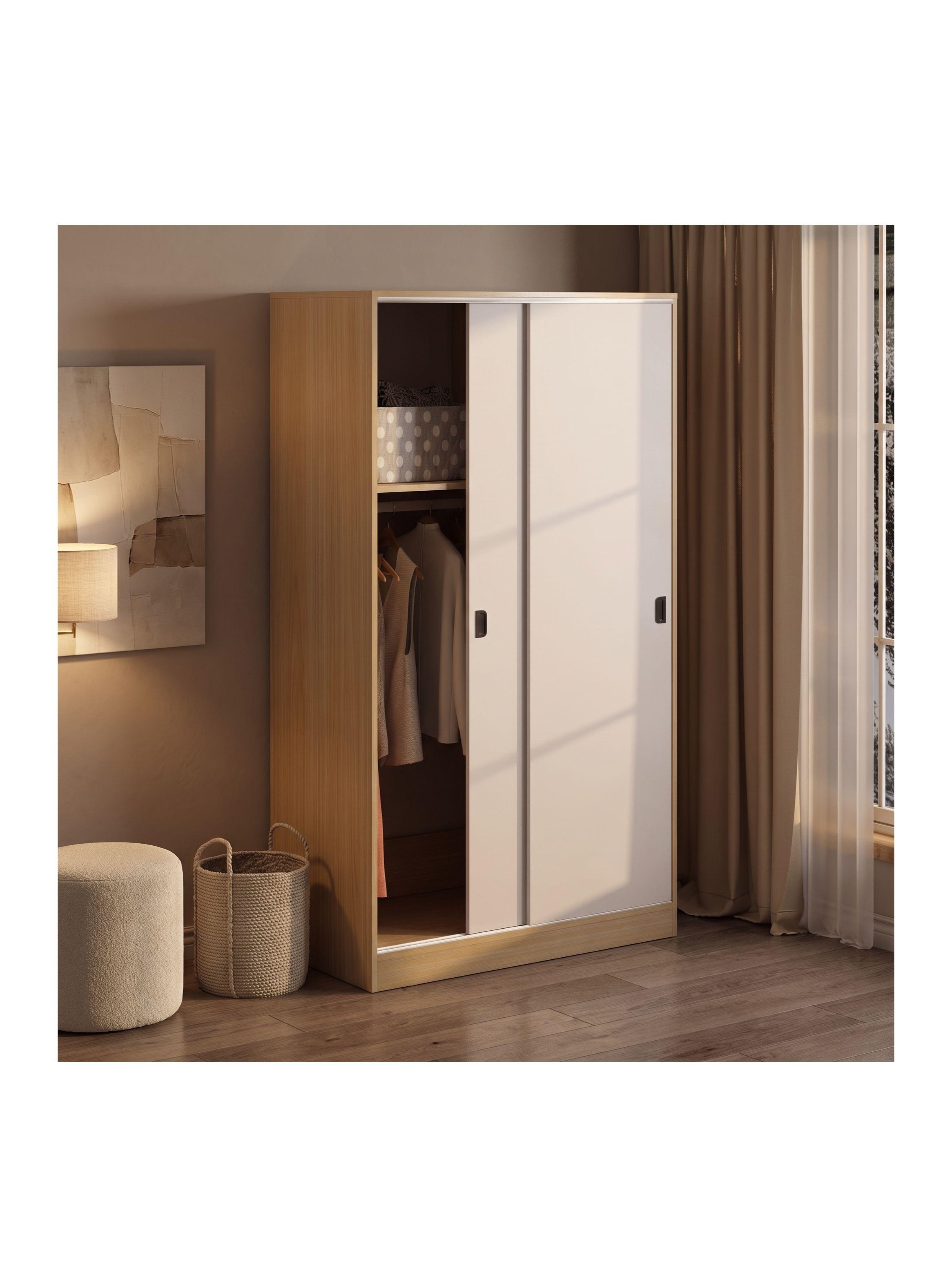 Clóset De 100 Cm Con Dos Puertas Correderas Y 5 Estantes Roble Claro Y Blanco YG100-A+B-6