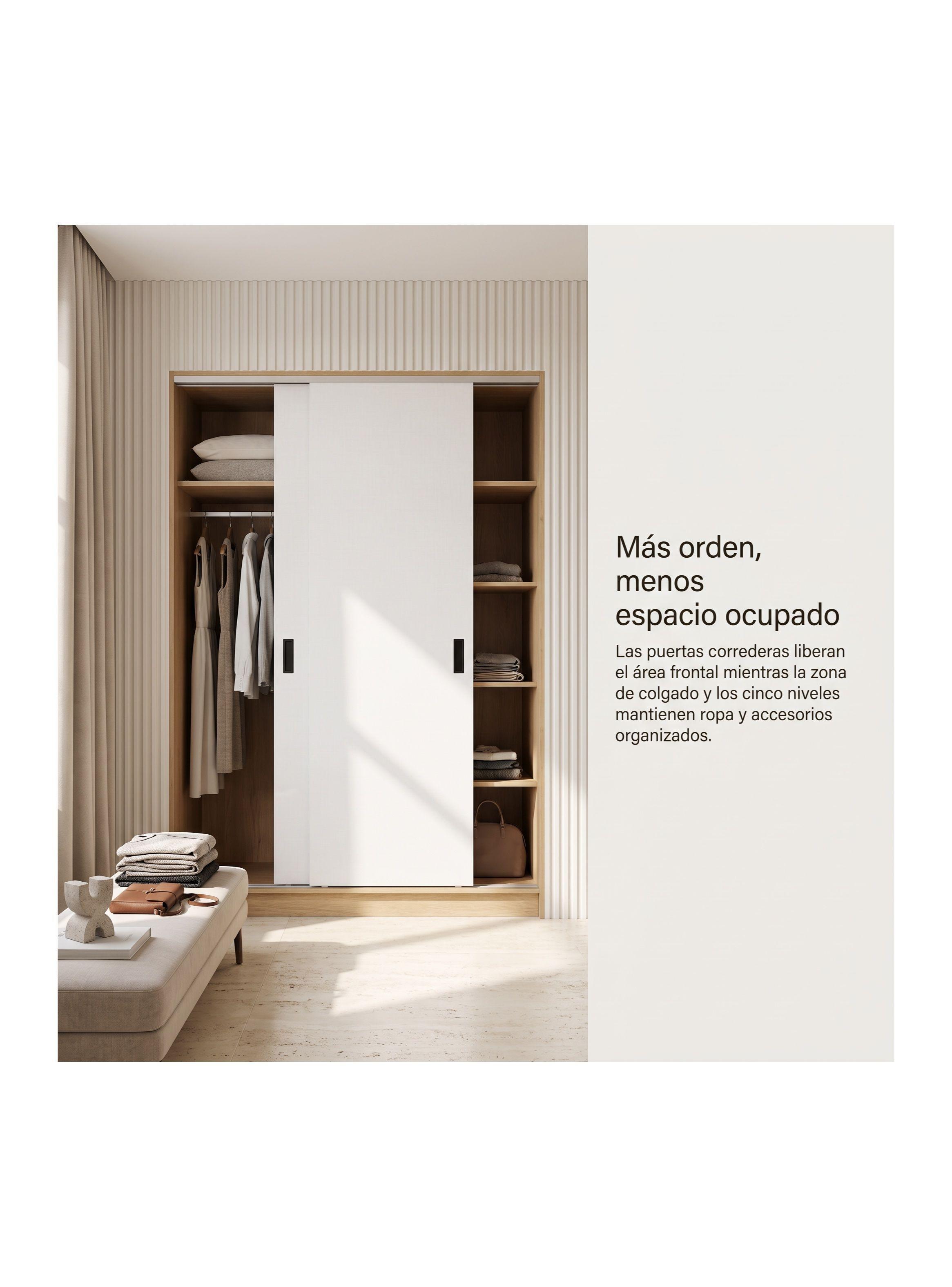 Clóset De 100 Cm Con Dos Puertas Correderas Y 5 Estantes Roble Claro Y Blanco YG100-A+B-7