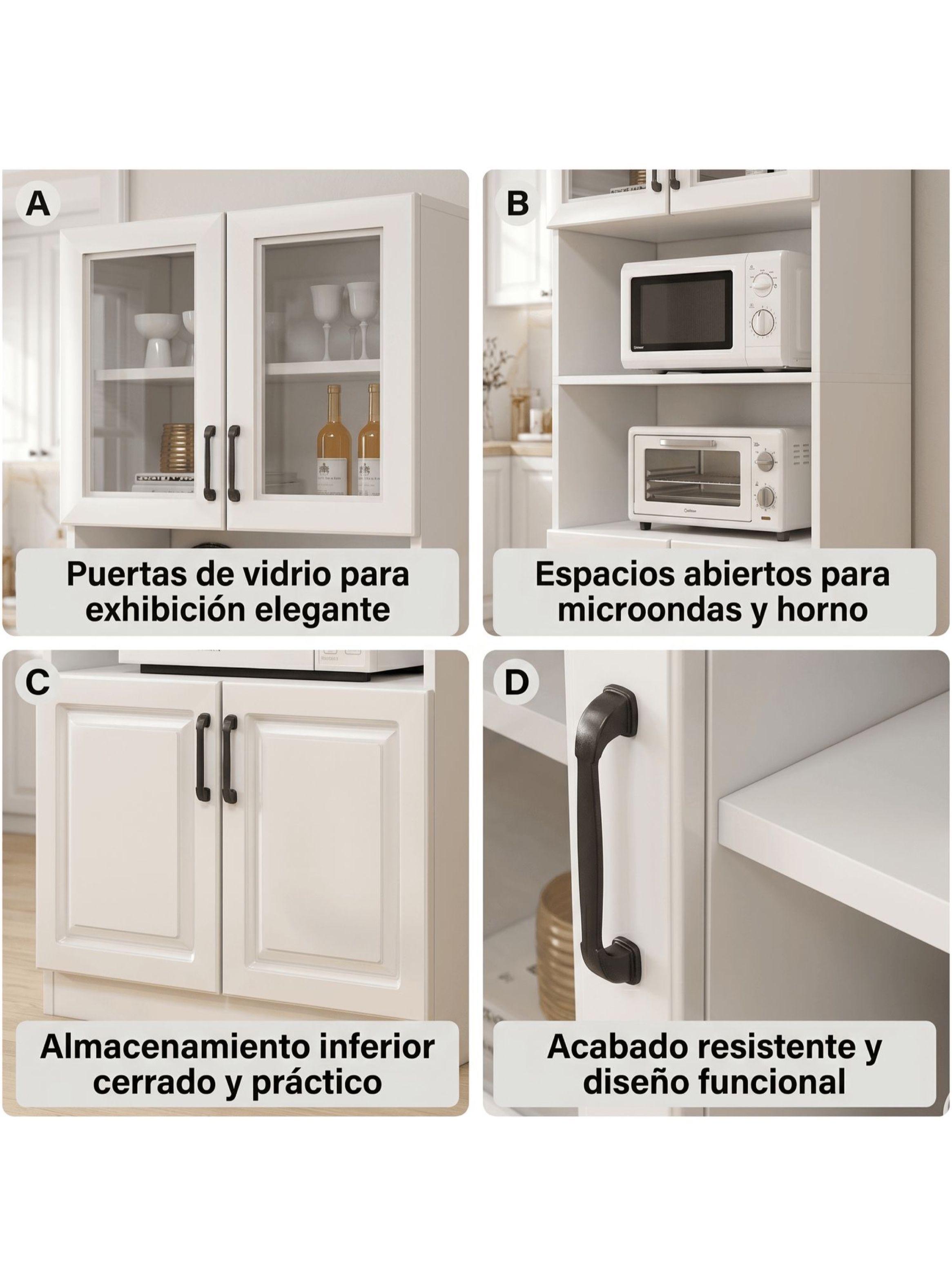 Mueble De Cocina De Pata Multifuncional 60x35x176cm Color Blanco-3