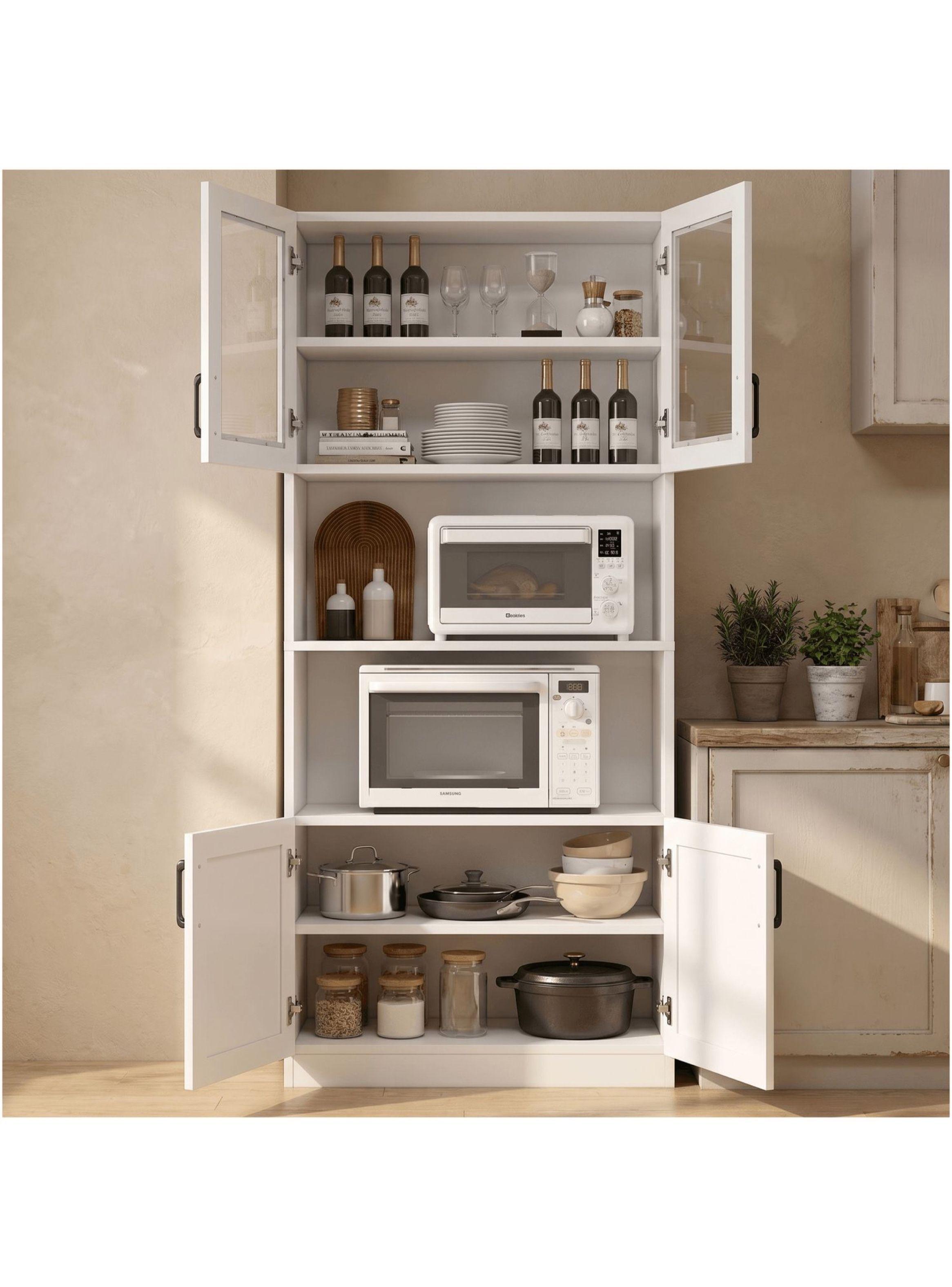 Mueble De Cocina De Pata Multifuncional 60x35x176cm Color Blanco-4