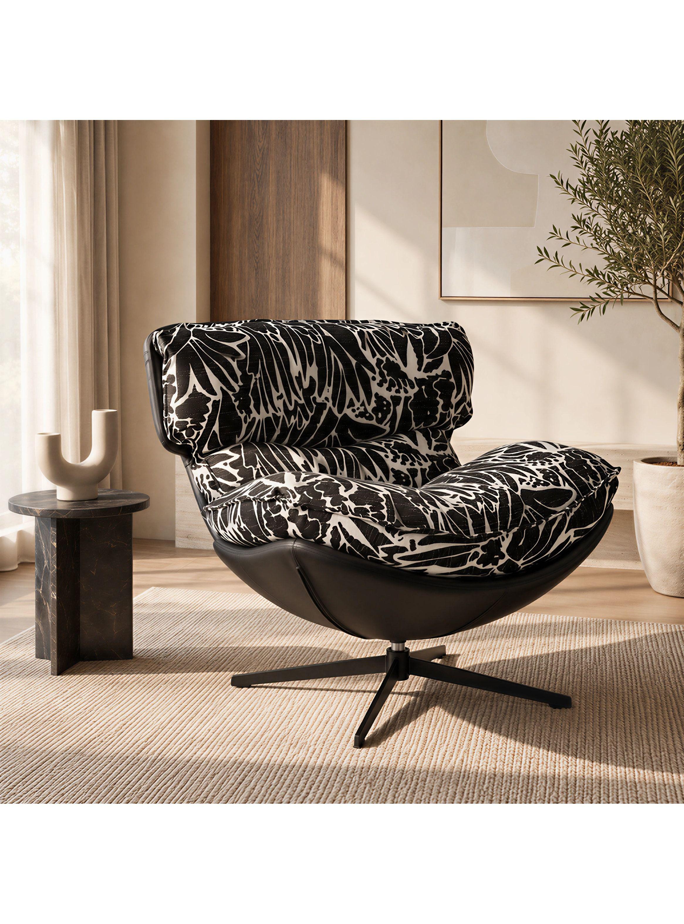 Sillón Bianca Giratorio Jacquard Base Metálica De 4 Puntas Negro Floreado-0