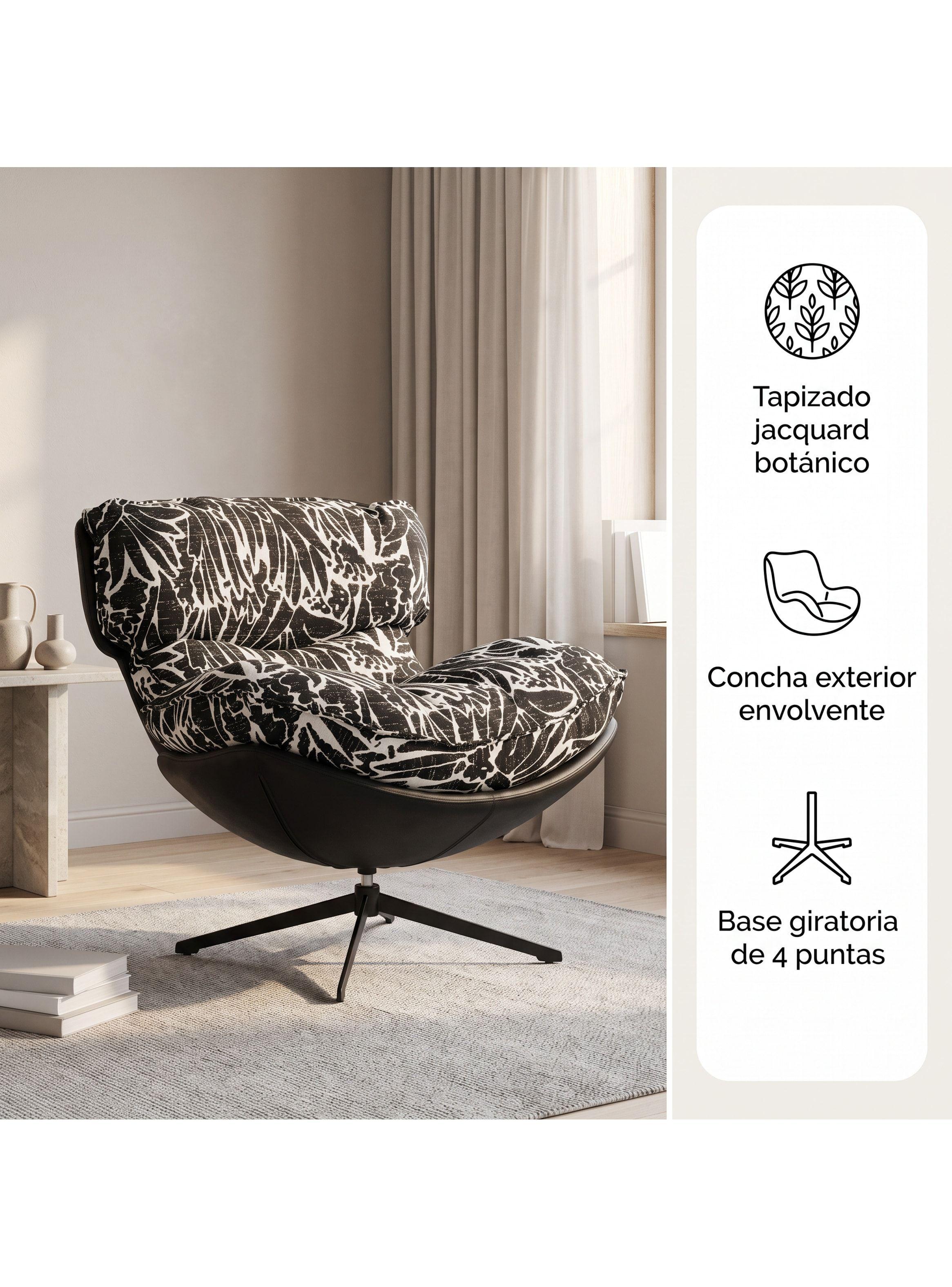 Sillón Bianca Giratorio Jacquard Base Metálica De 4 Puntas Negro Floreado-1