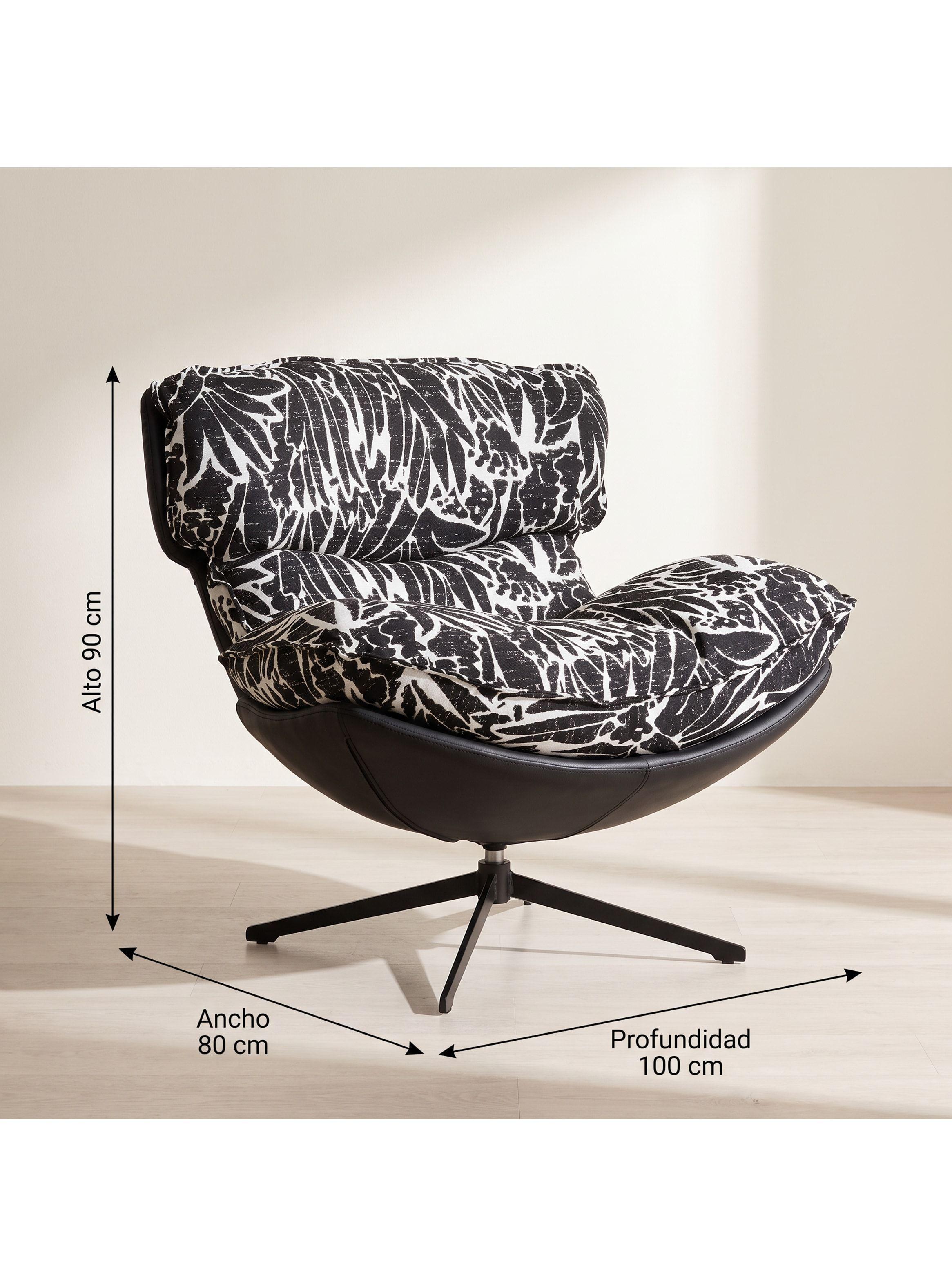 Sillón Bianca Giratorio Jacquard Base Metálica De 4 Puntas Negro Floreado-2