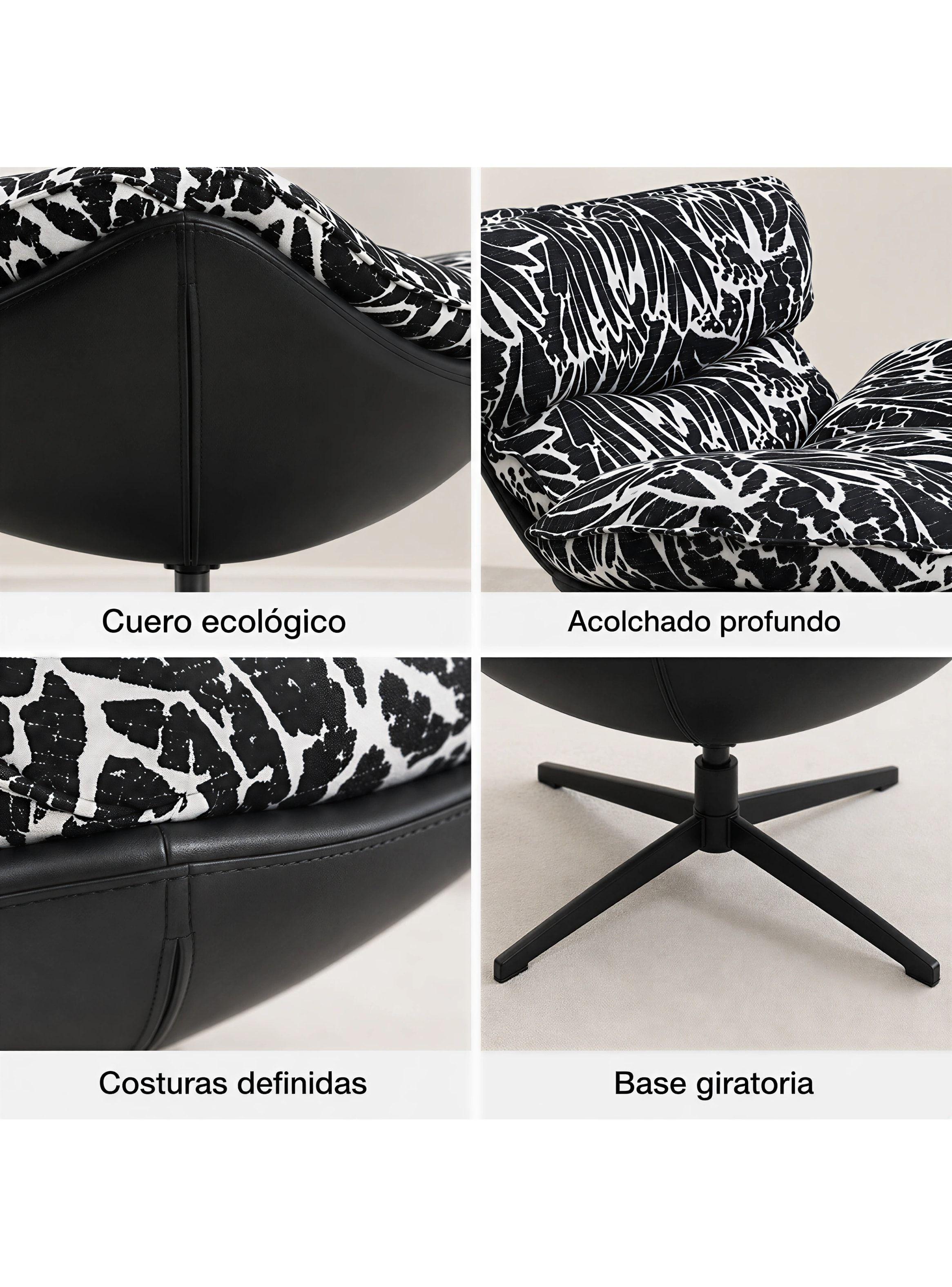Sillón Bianca Giratorio Jacquard Base Metálica De 4 Puntas Negro Floreado-3