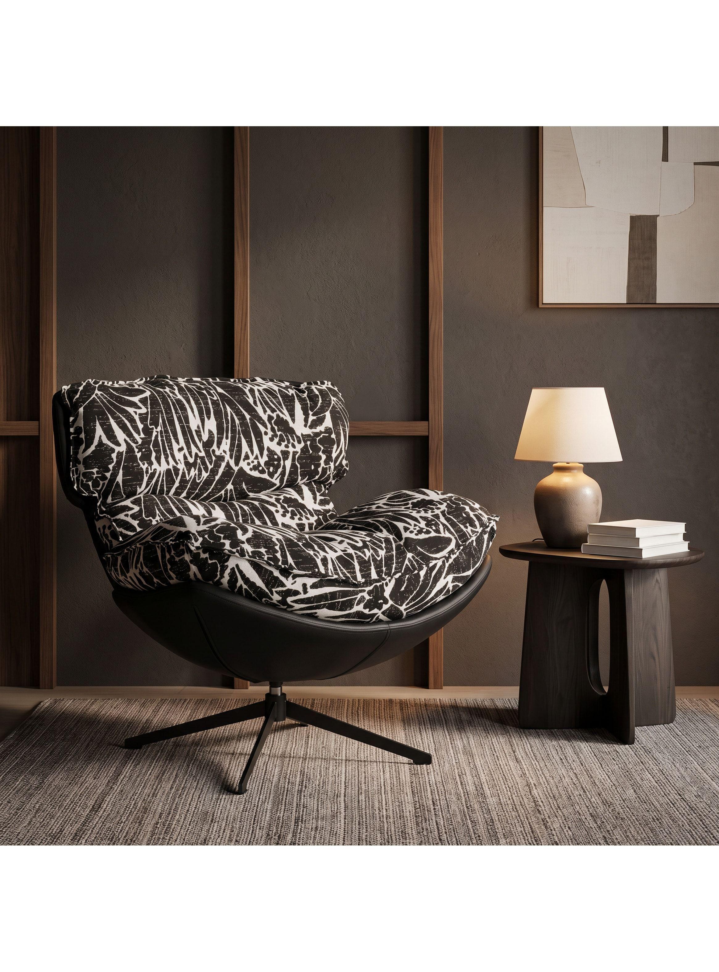 Sillón Bianca Giratorio Jacquard Base Metálica De 4 Puntas Negro Floreado-4