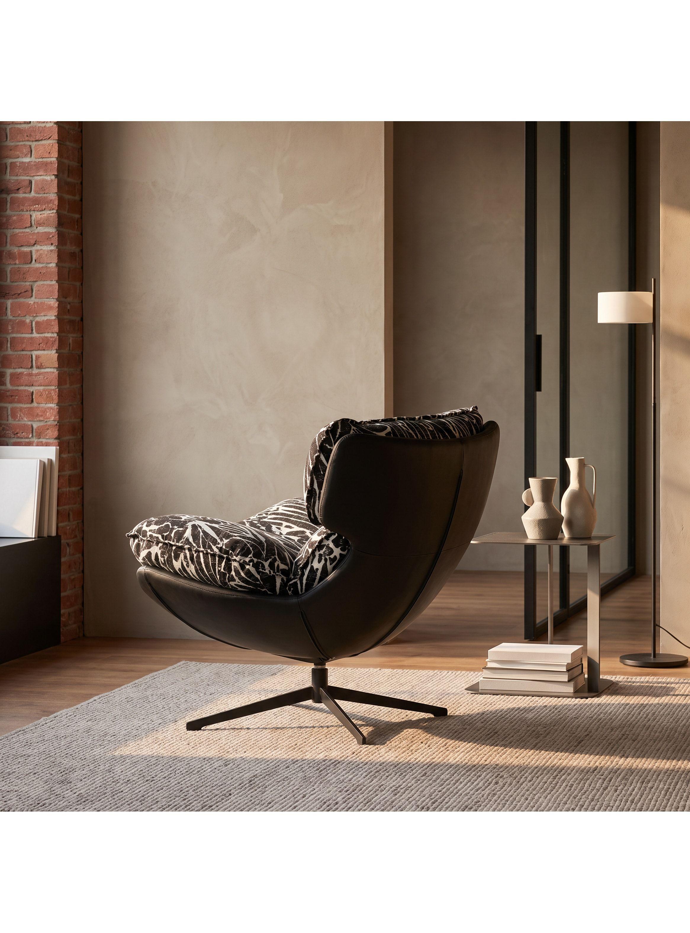 Sillón Bianca Giratorio Jacquard Base Metálica De 4 Puntas Negro Floreado-6