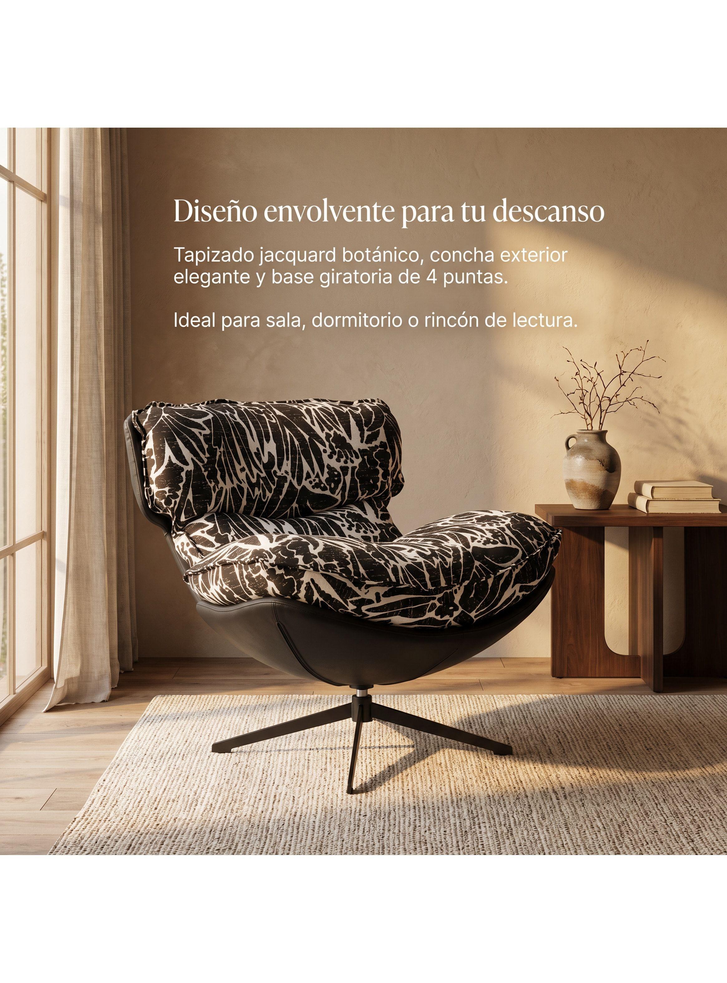 Sillón Bianca Giratorio Jacquard Base Metálica De 4 Puntas Negro Floreado-7