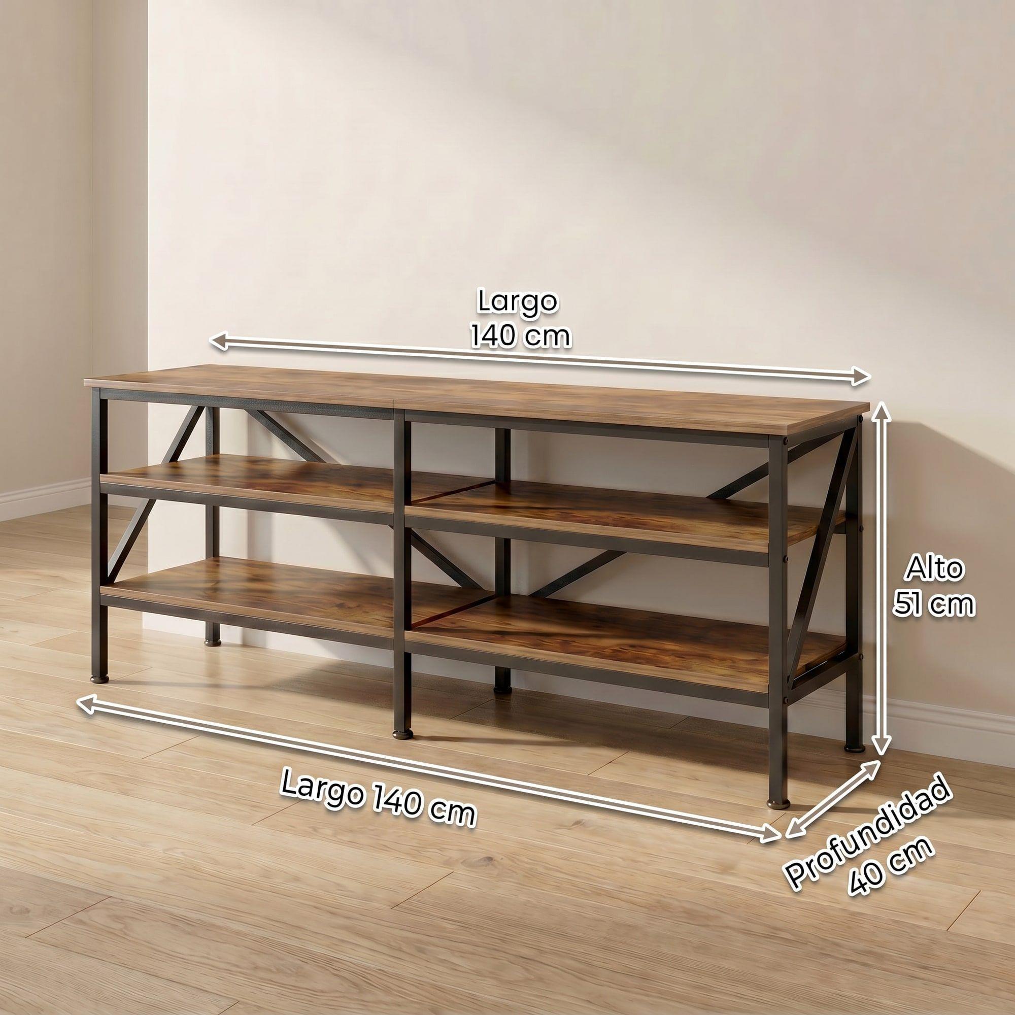 Rack Tv Mariana 140x40x51cm Tipo Estanteria Mulifuncional Marrón-2