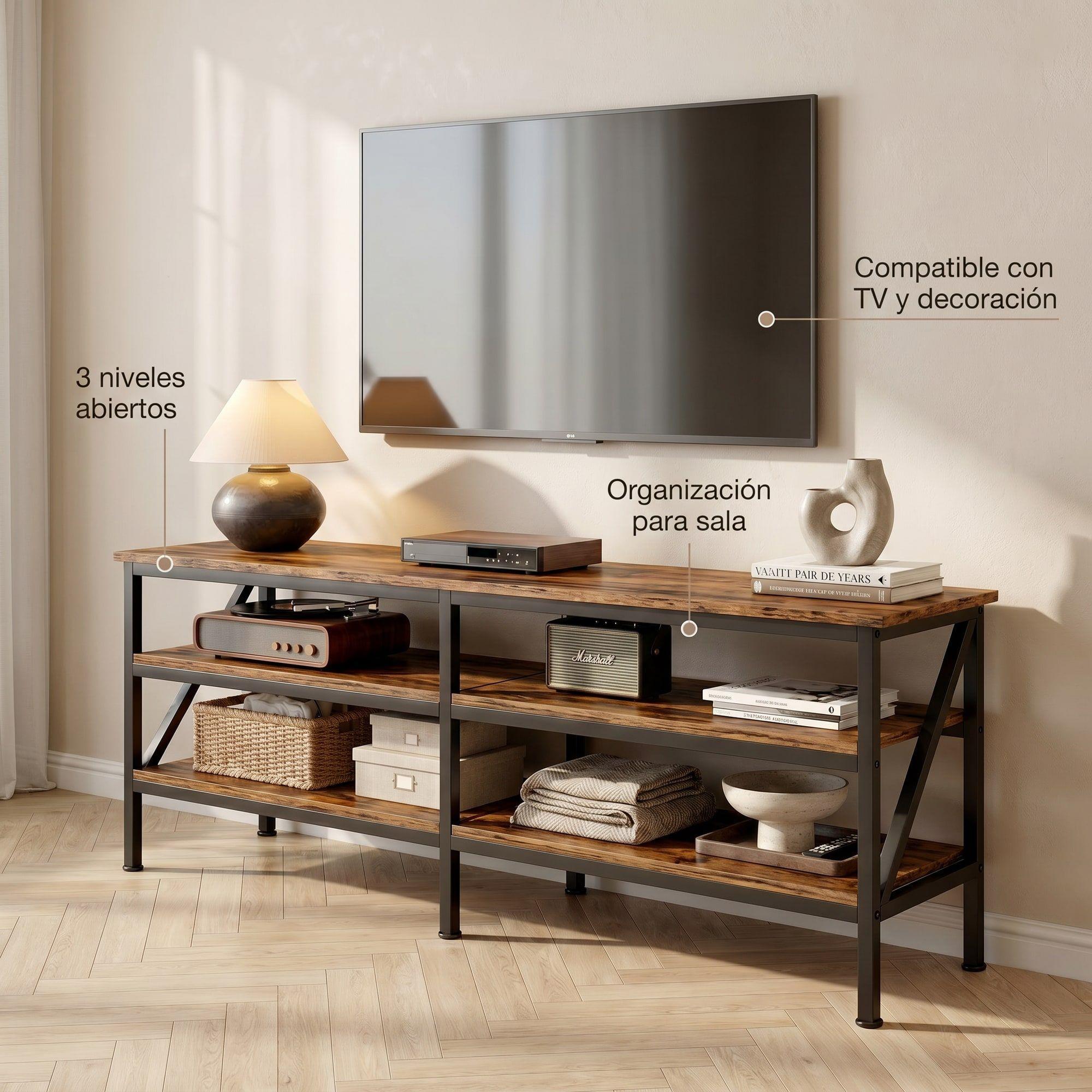 Rack Tv Mariana 140x40x51cm Tipo Estanteria Mulifuncional Marrón-5