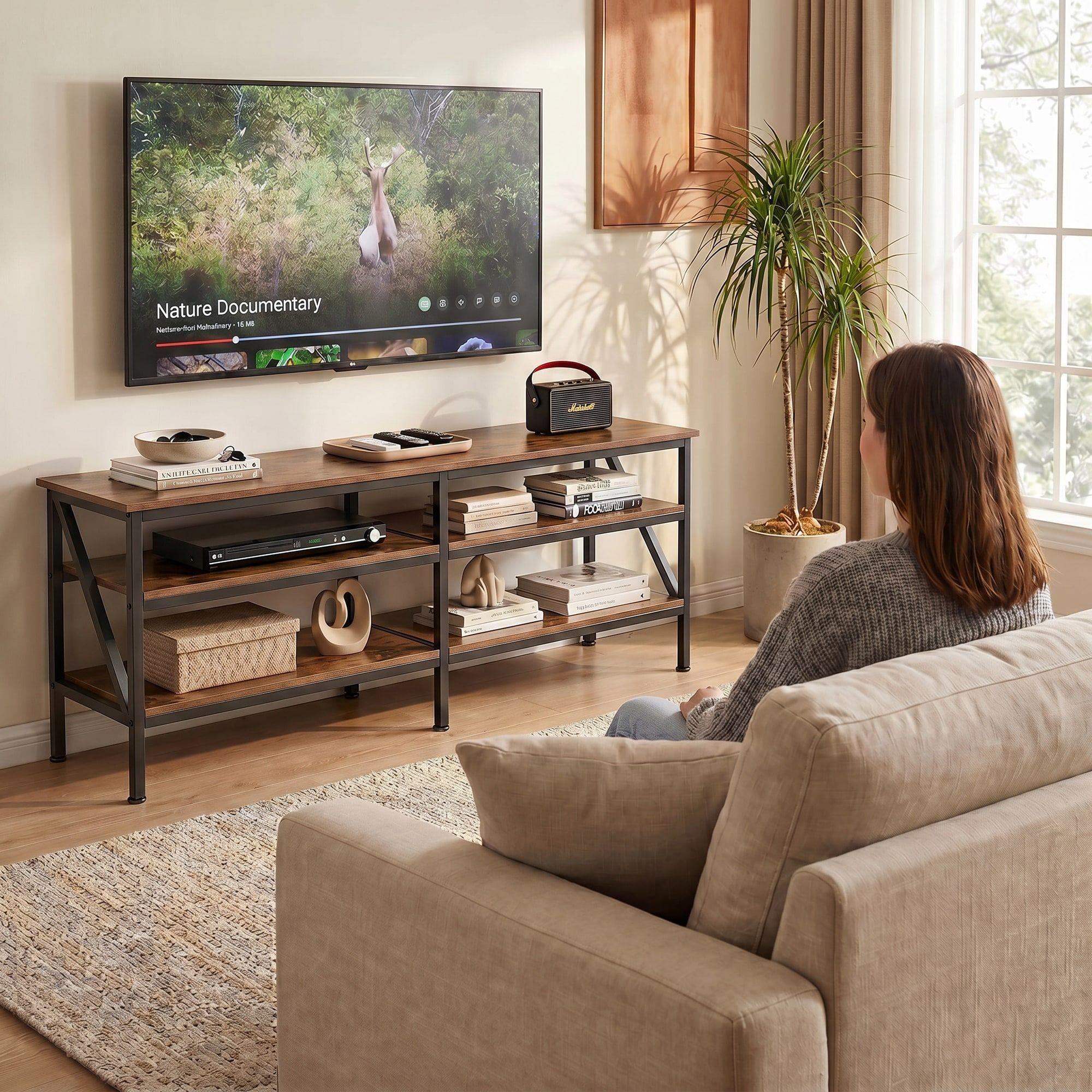 Rack Tv Mariana 140x40x51cm Tipo Estanteria Mulifuncional Marrón-6