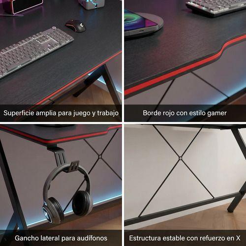 Escritorio Gamer 120x60x74cm Base Acero Cubierta Melamina Madera-3