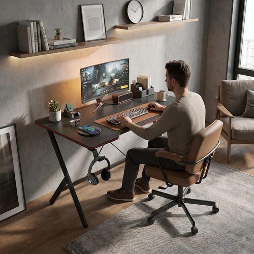Escritorio Gamer 120x60x74cm Base Acero Cubierta Melamina Madera-5