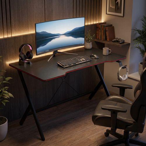 Escritorio Gamer 120x60x74cm Base Acero Cubierta Melamina Madera-6