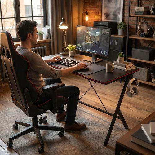 Escritorio Gamer 120x60x74cm Base Acero Cubierta Melamina Madera-7