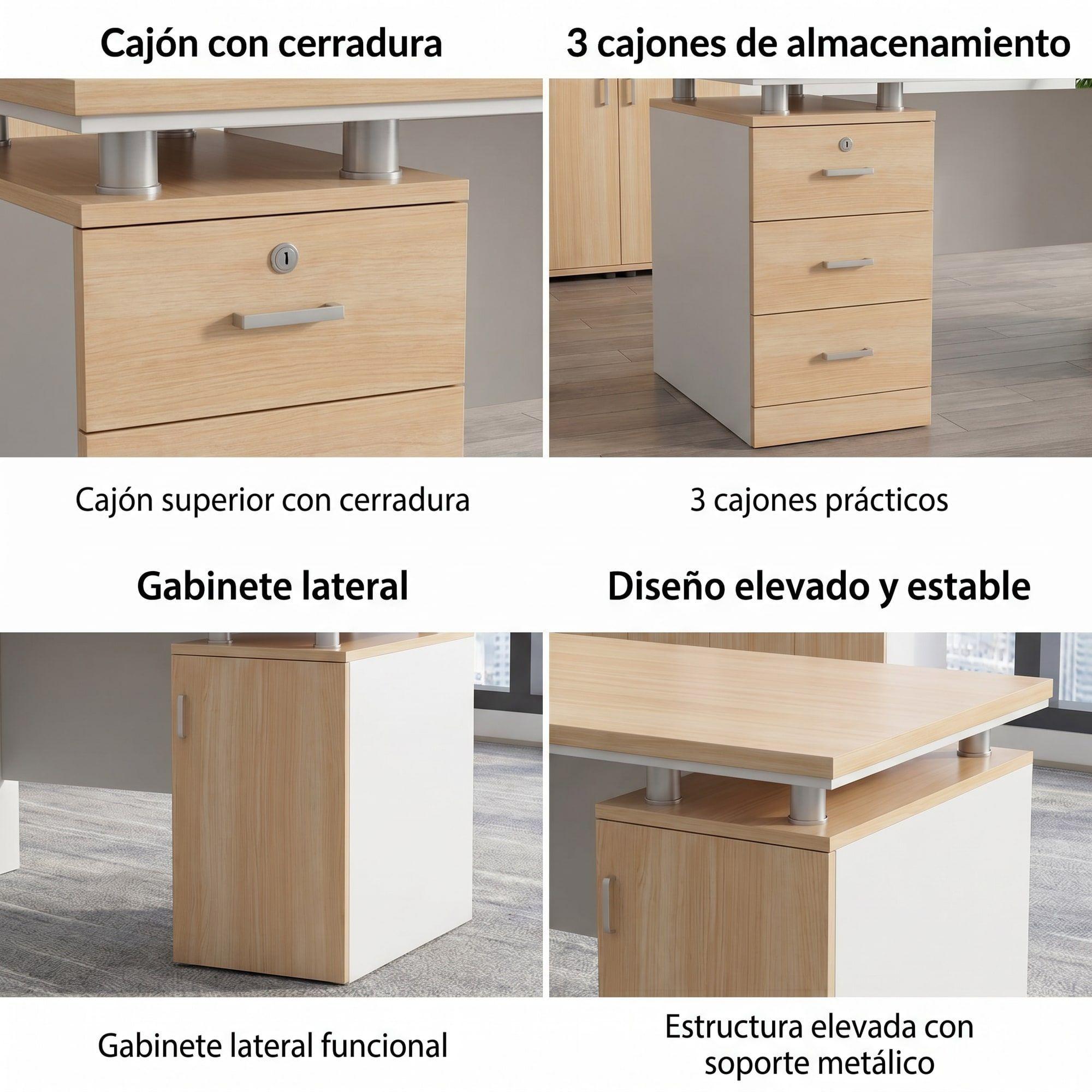 Escritorio Moderno Con Cajoneras 140x60x77cm Para Oficina-3