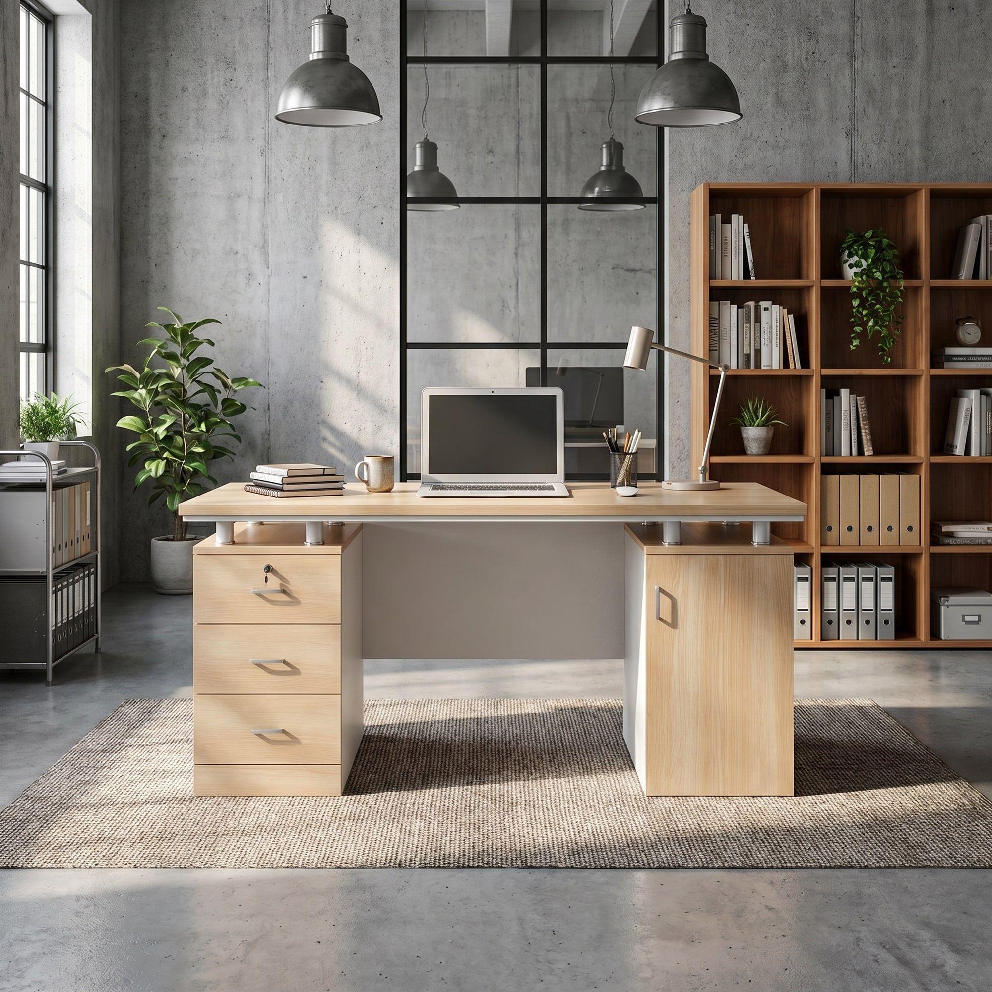 Escritorio Moderno Con Cajoneras 140x60x77cm Para Oficina-4
