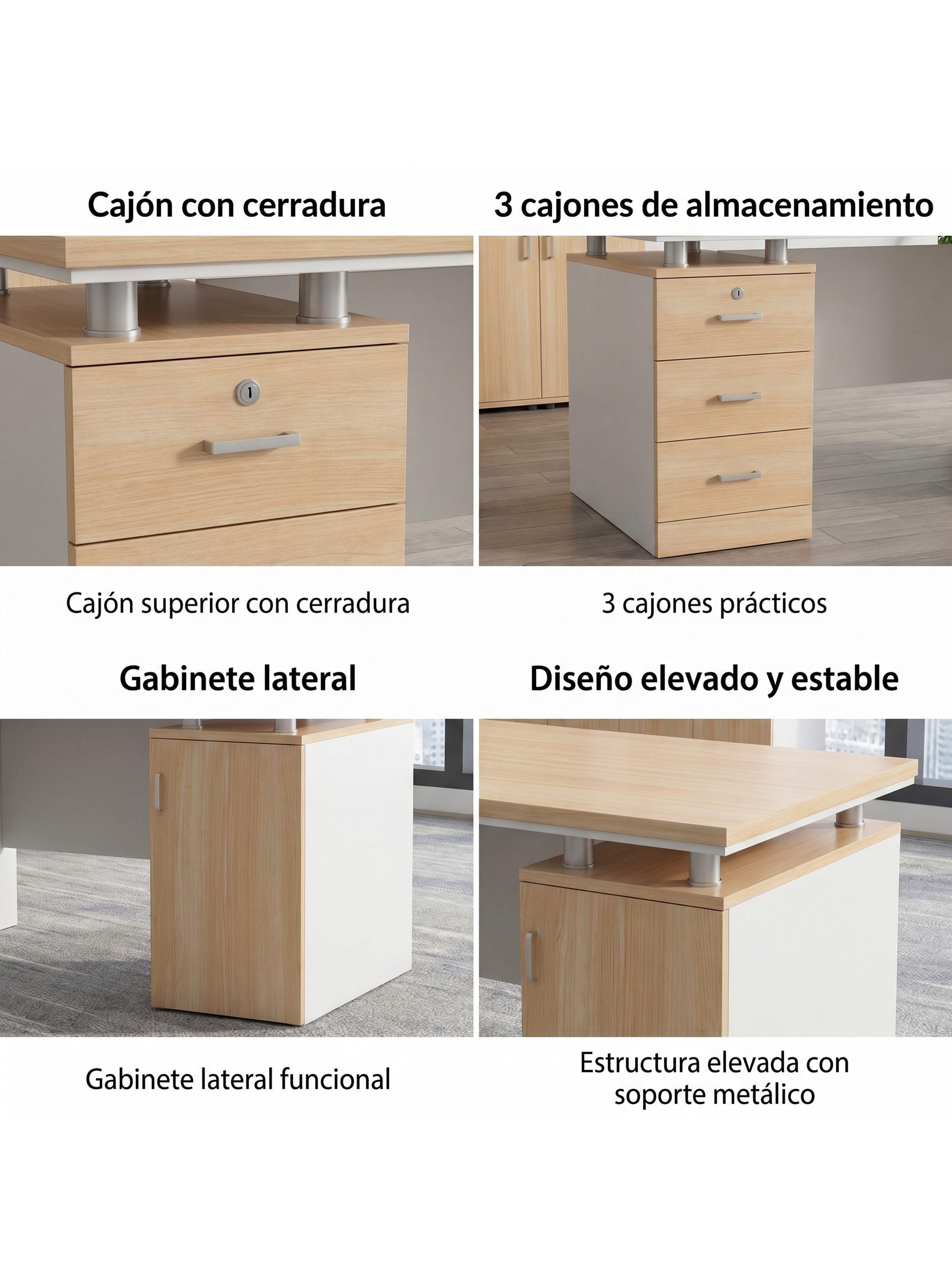 Escritorio Moderno Con Cajoneras 140x60x77cm Para Oficina-3
