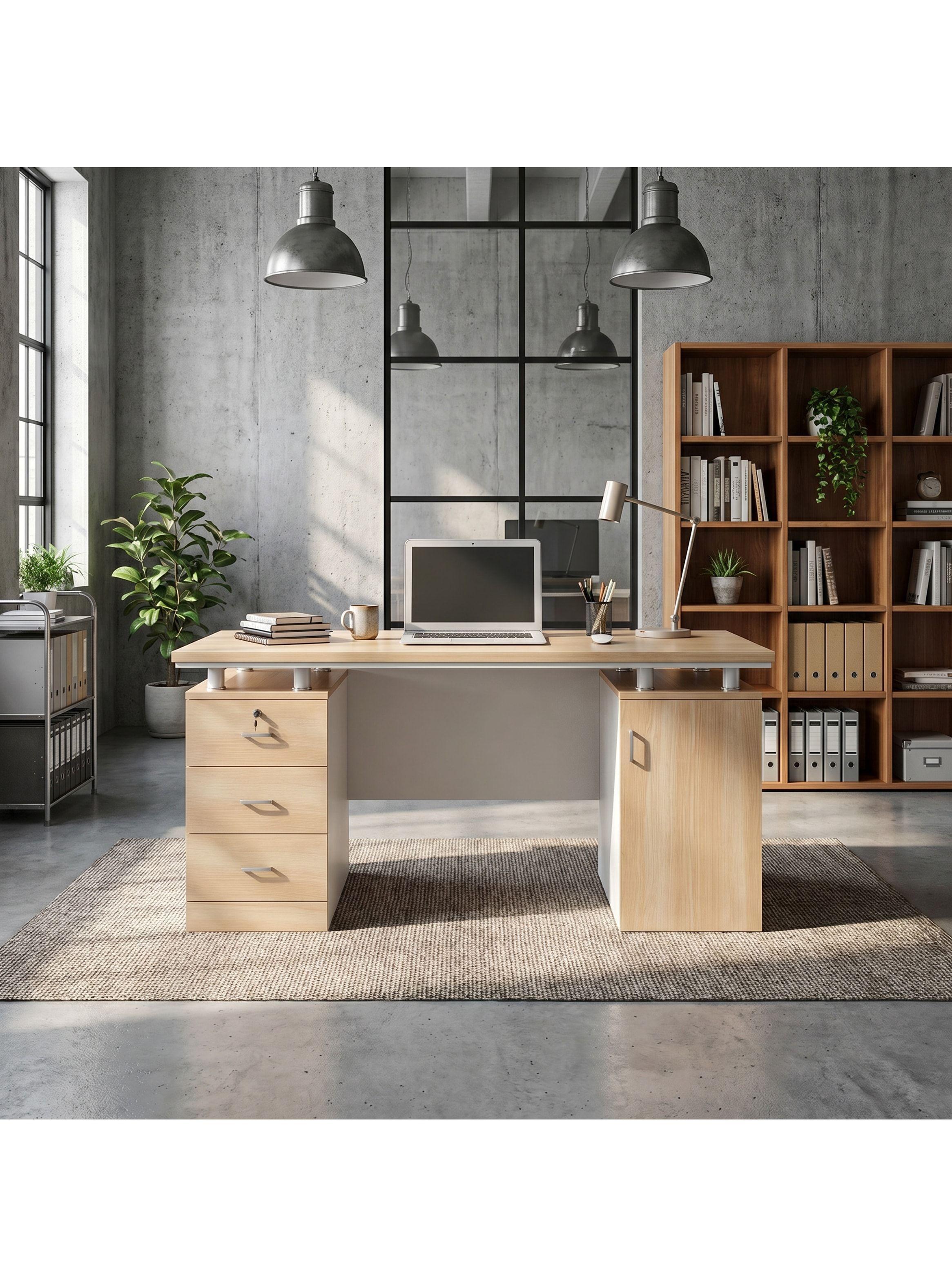 Escritorio Moderno Con Cajoneras 140x60x77cm Para Oficina-4