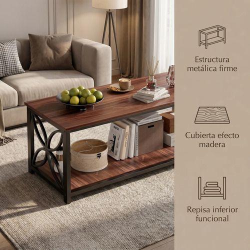Mesa De Centro Minimalista Con Cubierta De Melamina 100x50cm Marrón Oscuro-1