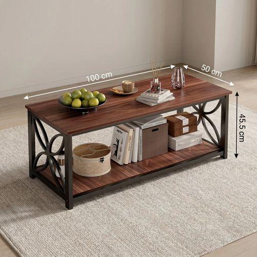 Mesa De Centro Minimalista Con Cubierta De Melamina 100x50cm Marrón Oscuro-2