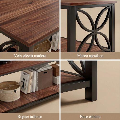 Mesa De Centro Minimalista Con Cubierta De Melamina 100x50cm Marrón Oscuro-3