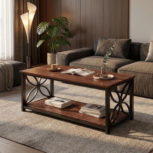 Mesa De Centro Minimalista Con Cubierta De Melamina 100x50cm Marrón Oscuro-4