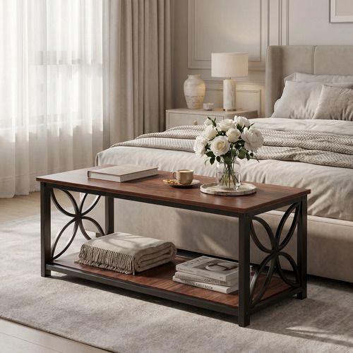 Mesa De Centro Minimalista Con Cubierta De Melamina 100x50cm Marrón Oscuro-5