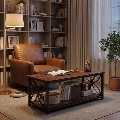 Mesa De Centro Minimalista Con Cubierta De Melamina 100x50cm Marrón Oscuro-6
