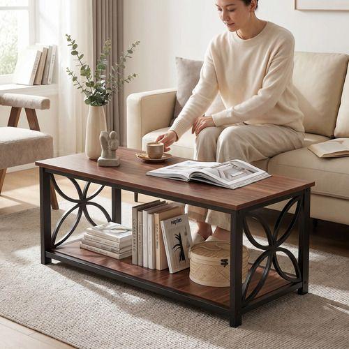 Mesa De Centro Minimalista Con Cubierta De Melamina 100x50cm Marrón Oscuro-7