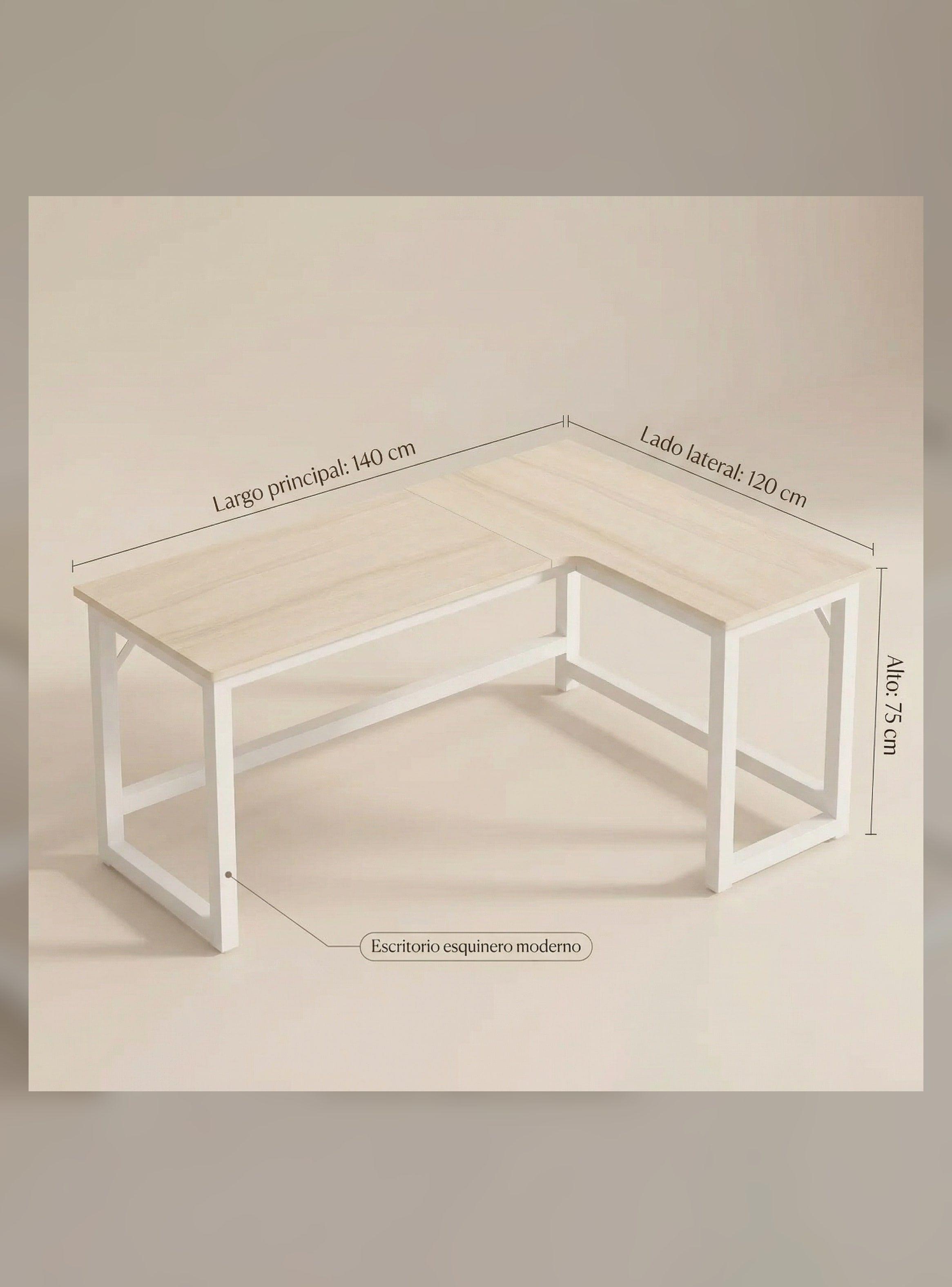 Escritorio Esquinero Forma L Base Metal Oficina 140x60x75cm-2