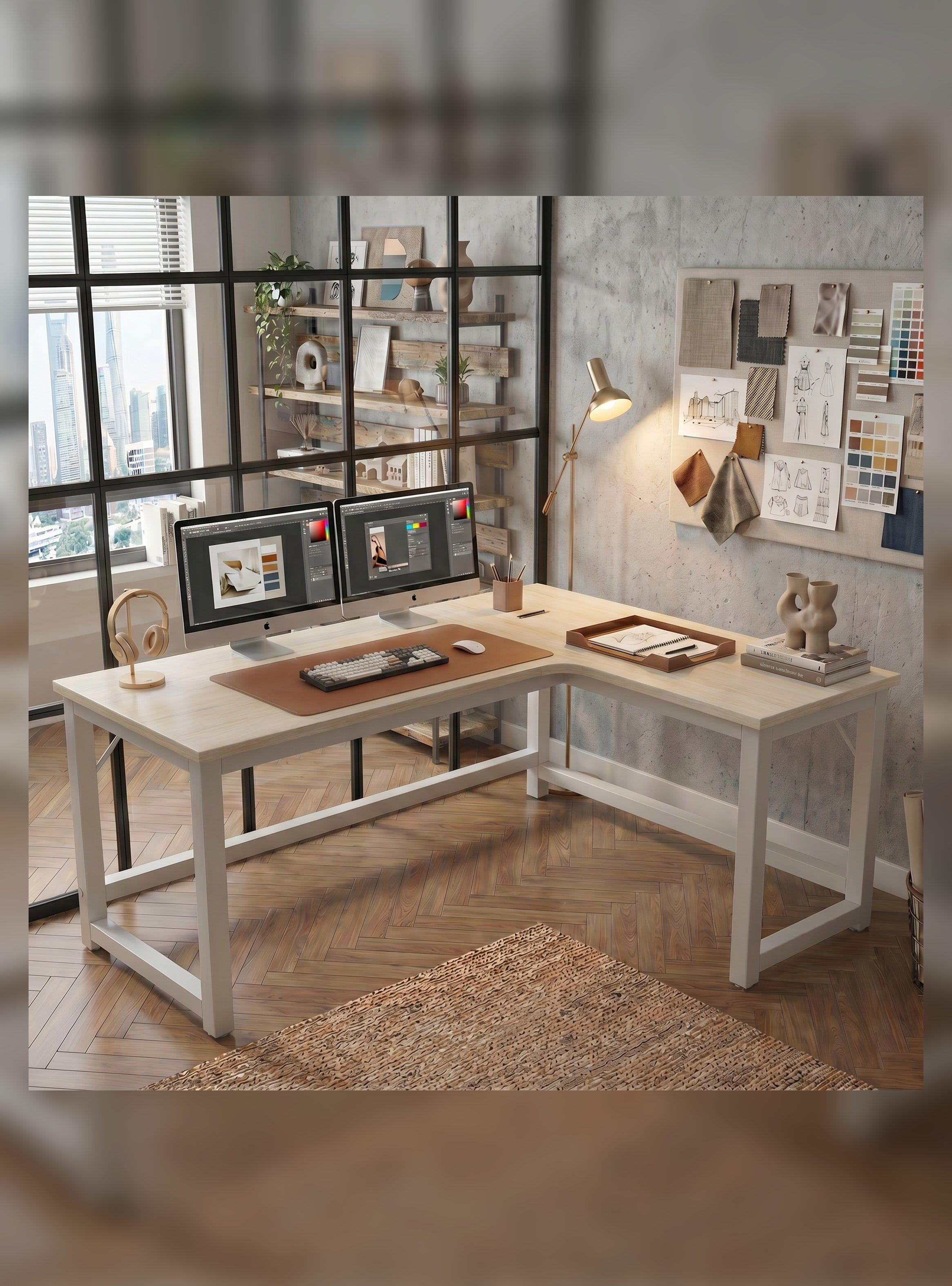 Escritorio Esquinero Forma L Base Metal Oficina 140x60x75cm-0