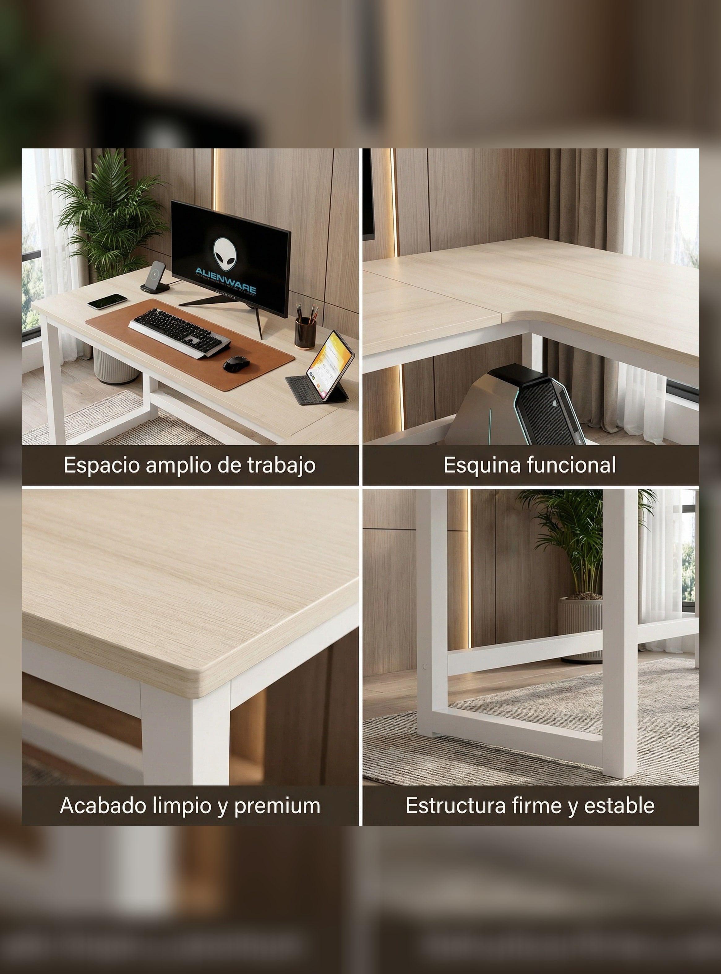Escritorio Esquinero Forma L Base Metal Oficina 140x60x75cm-3
