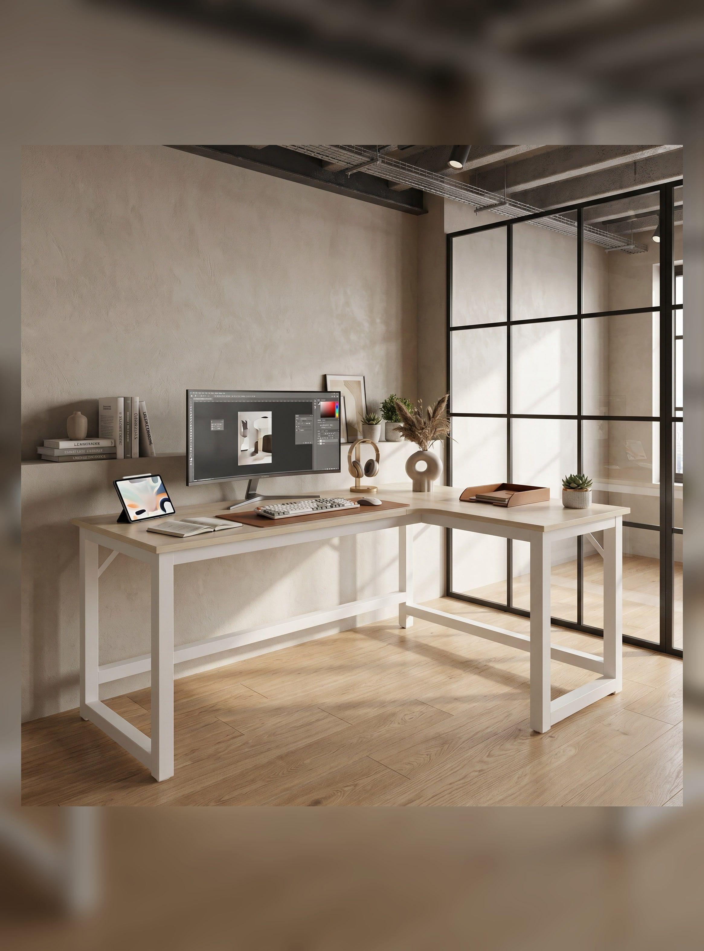 Escritorio Esquinero Forma L Base Metal Oficina 140x60x75cm-6