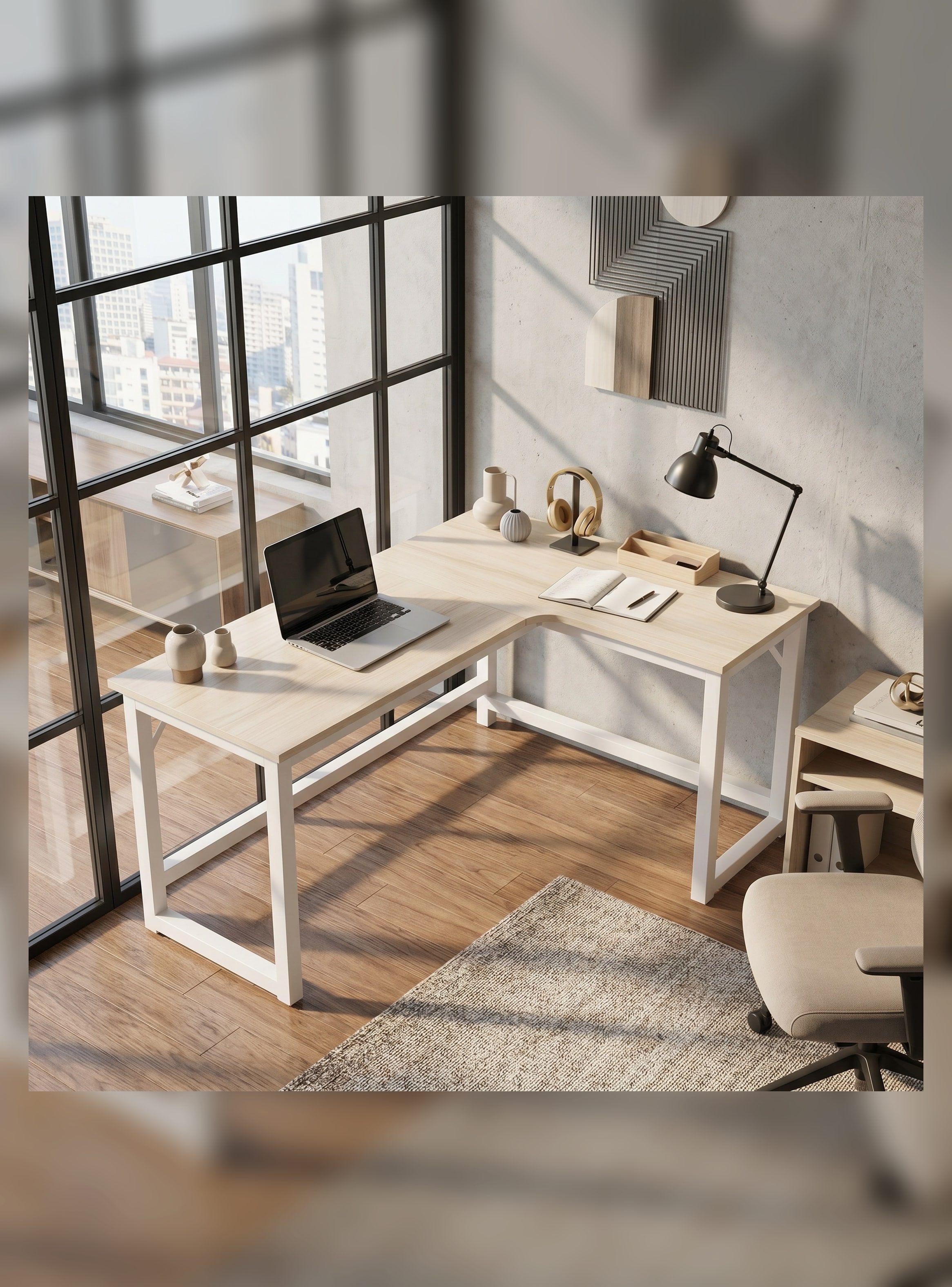Escritorio Esquinero Forma L Base Metal Oficina 140x60x75cm-7