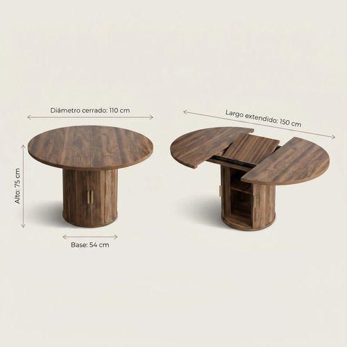 Mesa Comedor France Extendible 110-150cm Con Almacenamiento Tapa Marrón Marrón Oscuro-3