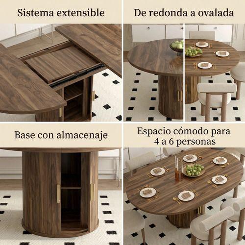 Mesa Comedor France Extendible 110-150cm Con Almacenamiento Tapa Marrón Marrón Oscuro-6