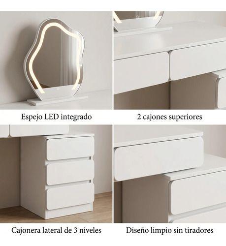Tocador Lujo Espejo Con Luz Comoda Intercambiable Escritorio Blanco-4