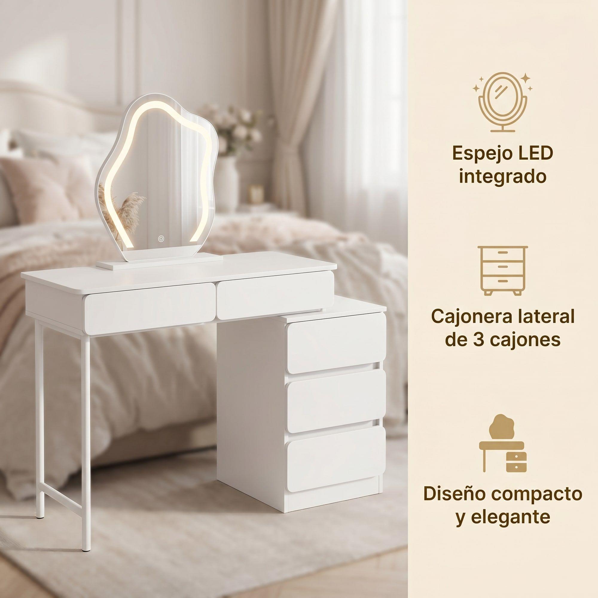 Tocador Lujo Espejo Con Luz Comoda Intercambiable Escritorio Blanco-2