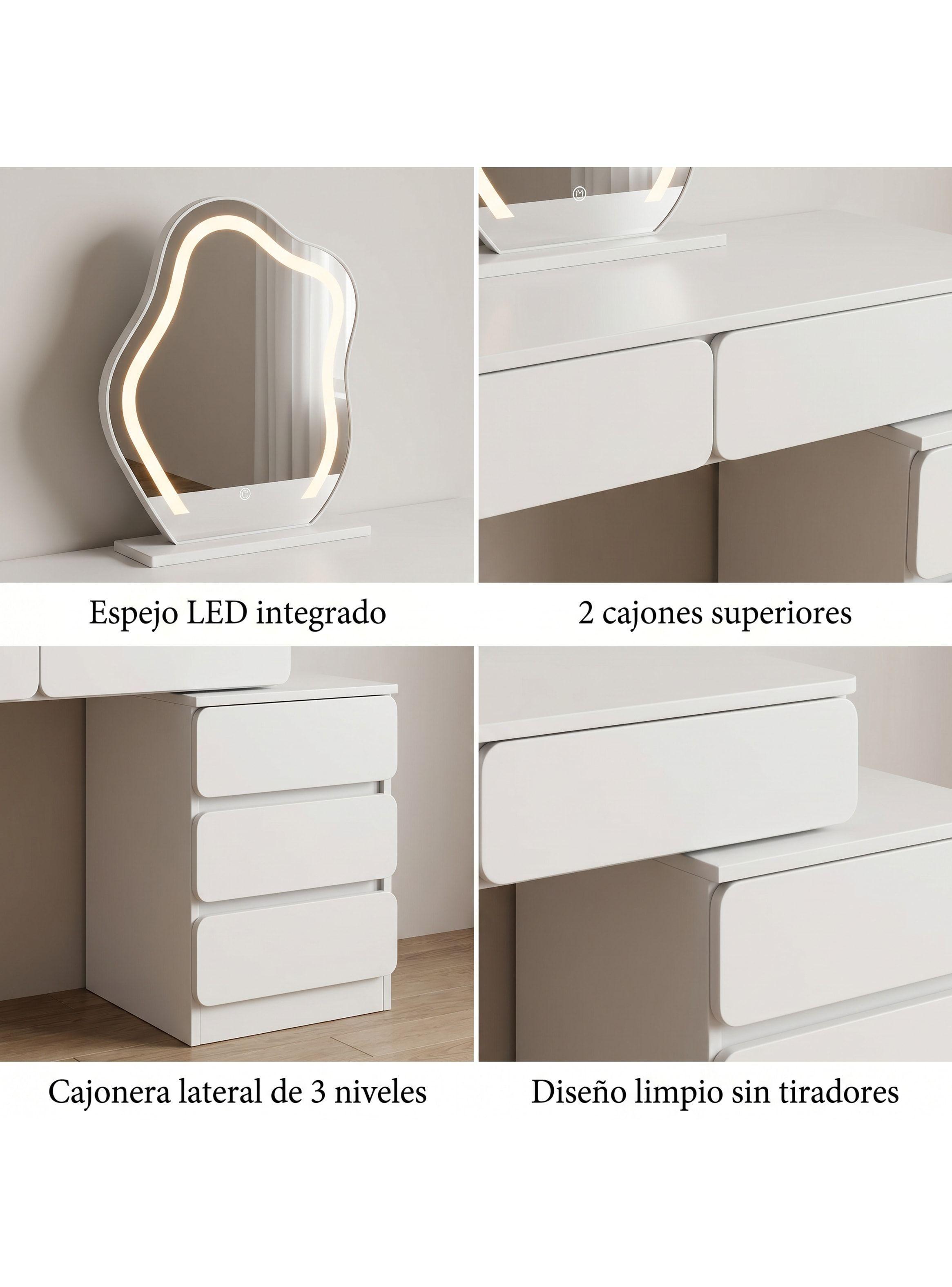 Tocador Lujo Espejo Con Luz Comoda Intercambiable Escritorio Blanco-2