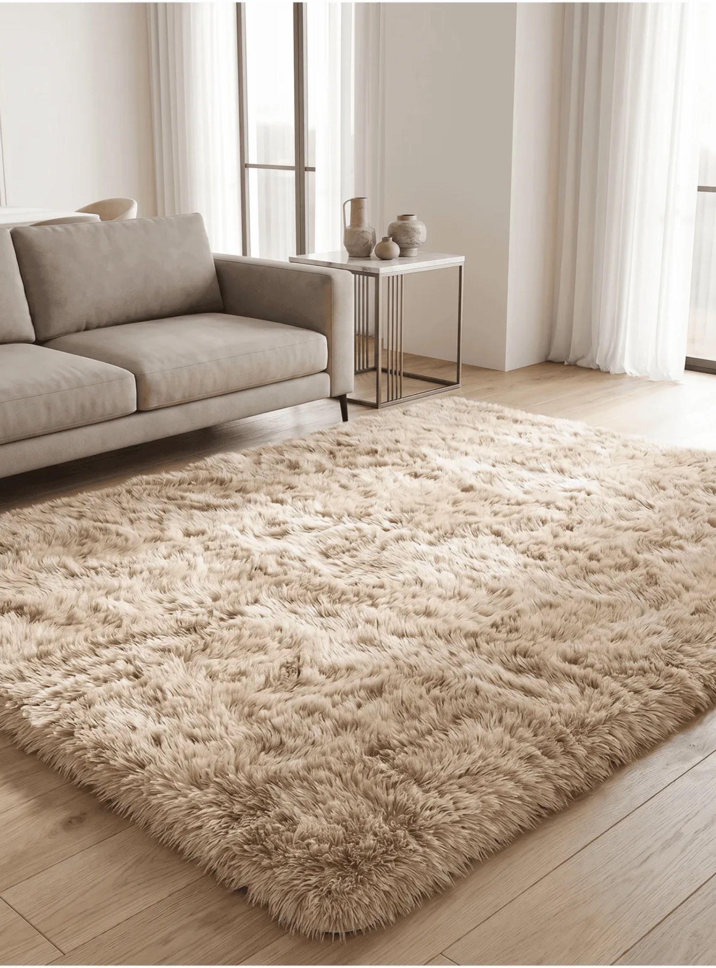 Alfombra 200x240cm Peluda Super Suave para living bajada de cama 200*240cm caqui-0