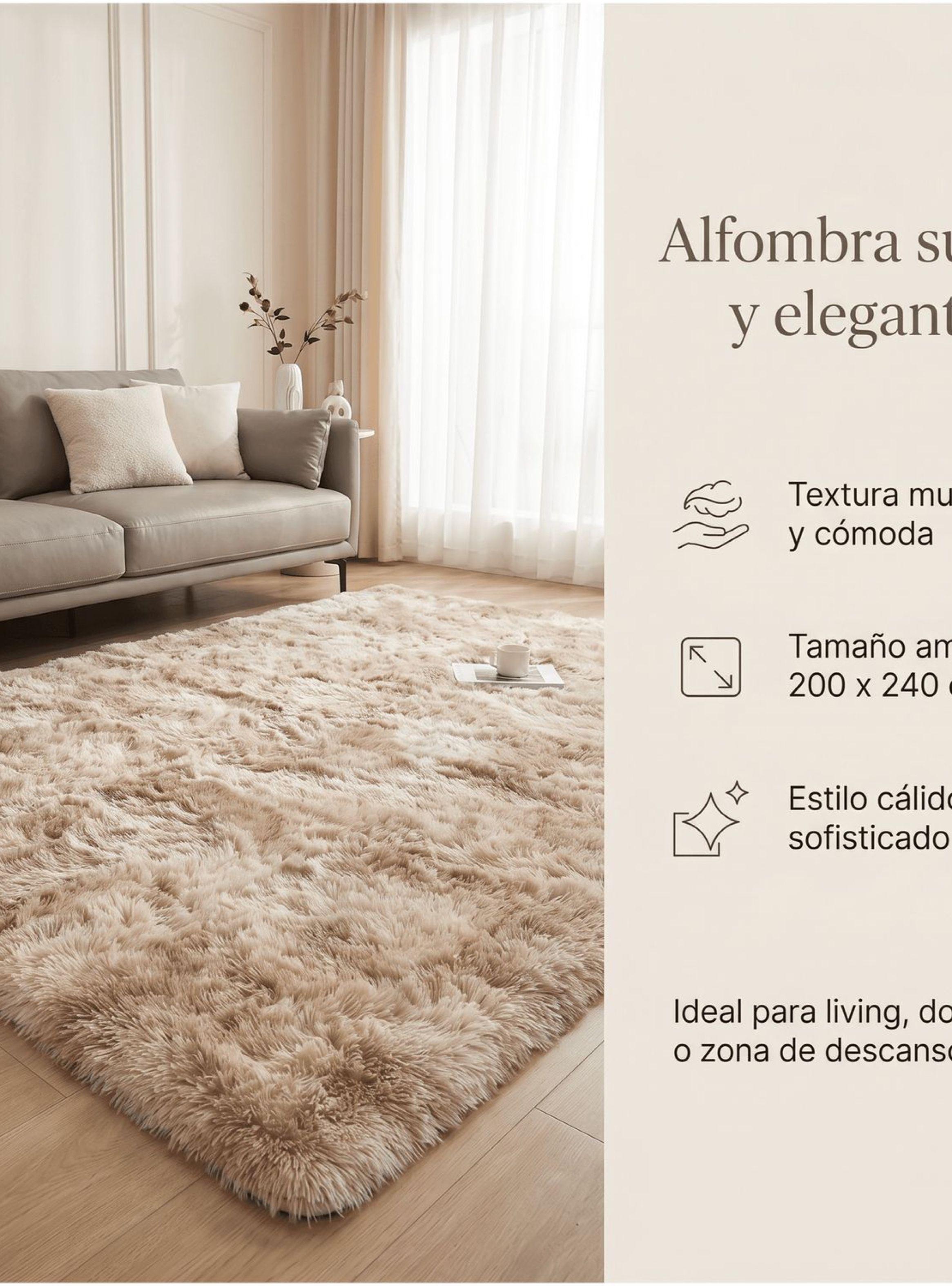 Alfombra 200x240cm Peluda Super Suave para living bajada de cama 200*240cm caqui-2