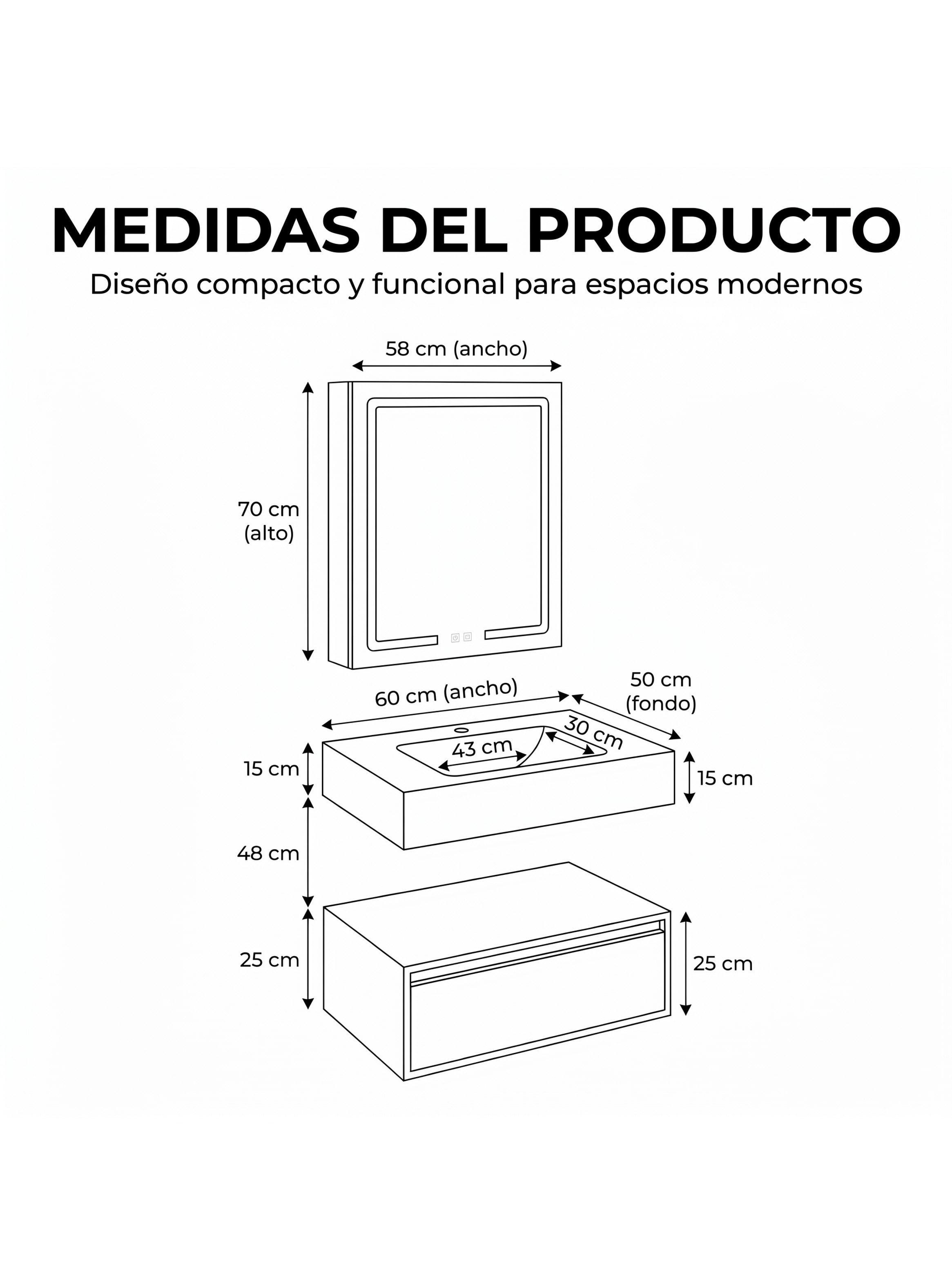 Vanitorio De Panal Aluminio+botiquín Espejo Inteligente S60 Beige Un Agujero-2